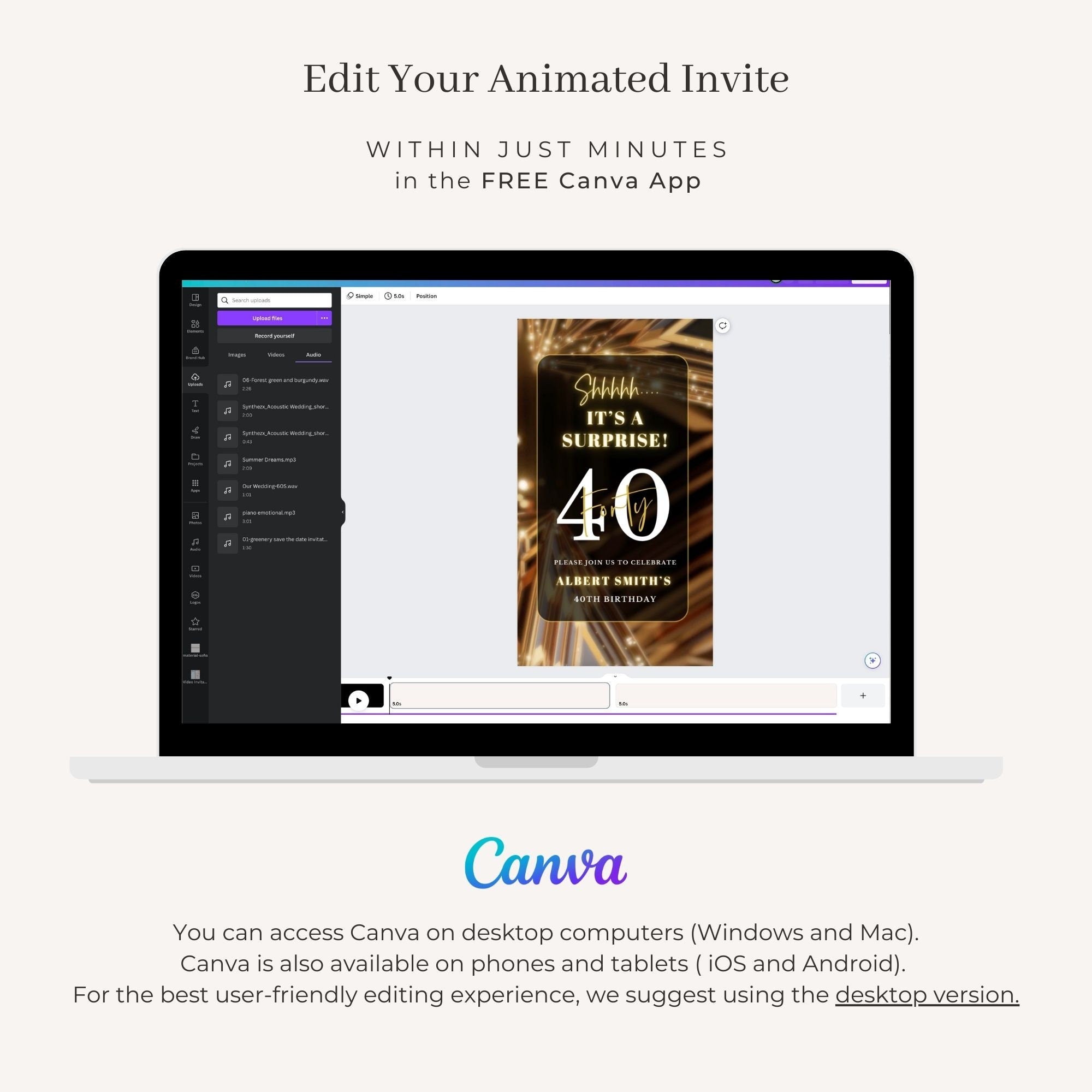 SPARKLE Video Birthday Invitation Gold