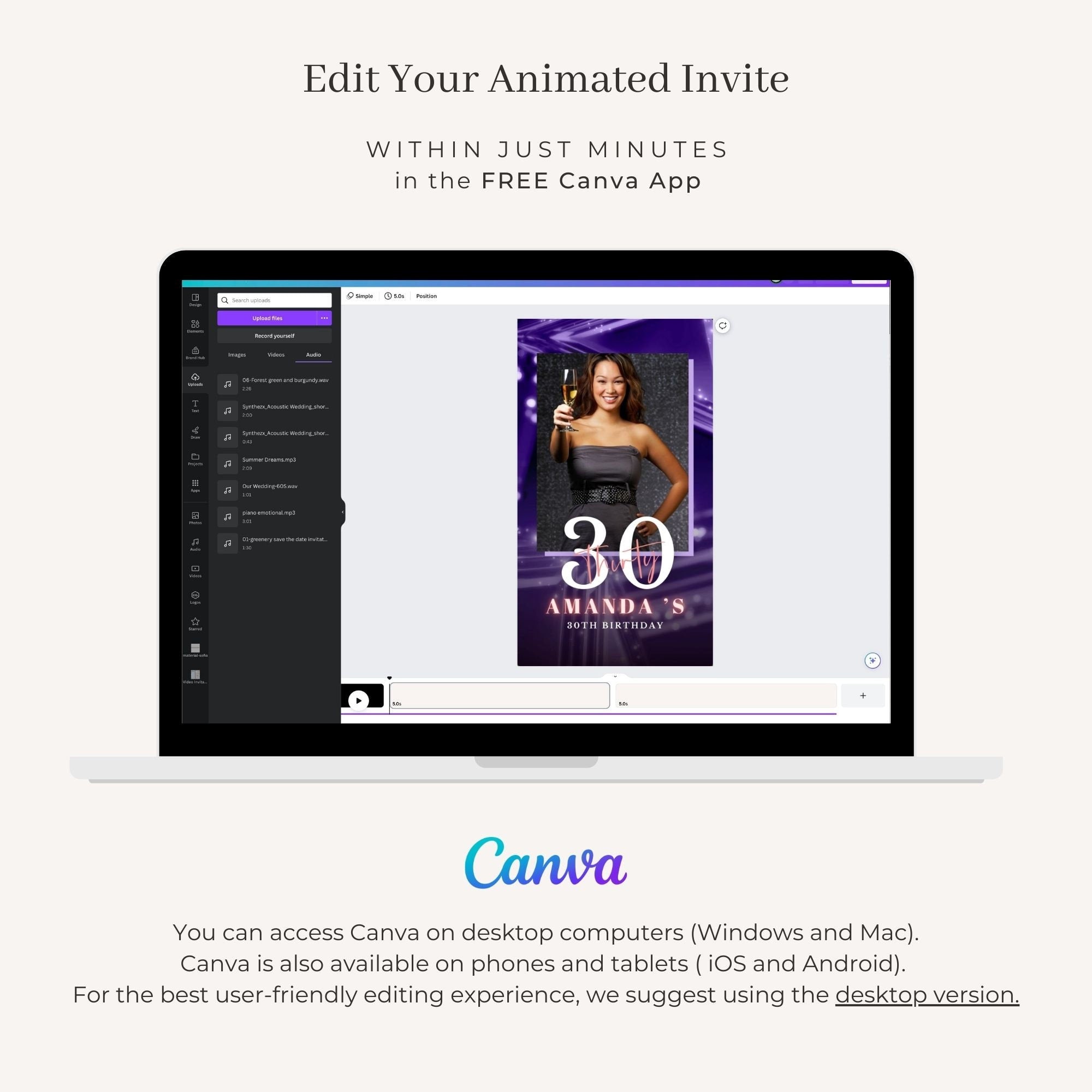 SPARKLE Video Birthday Invitation with Photo Lilac