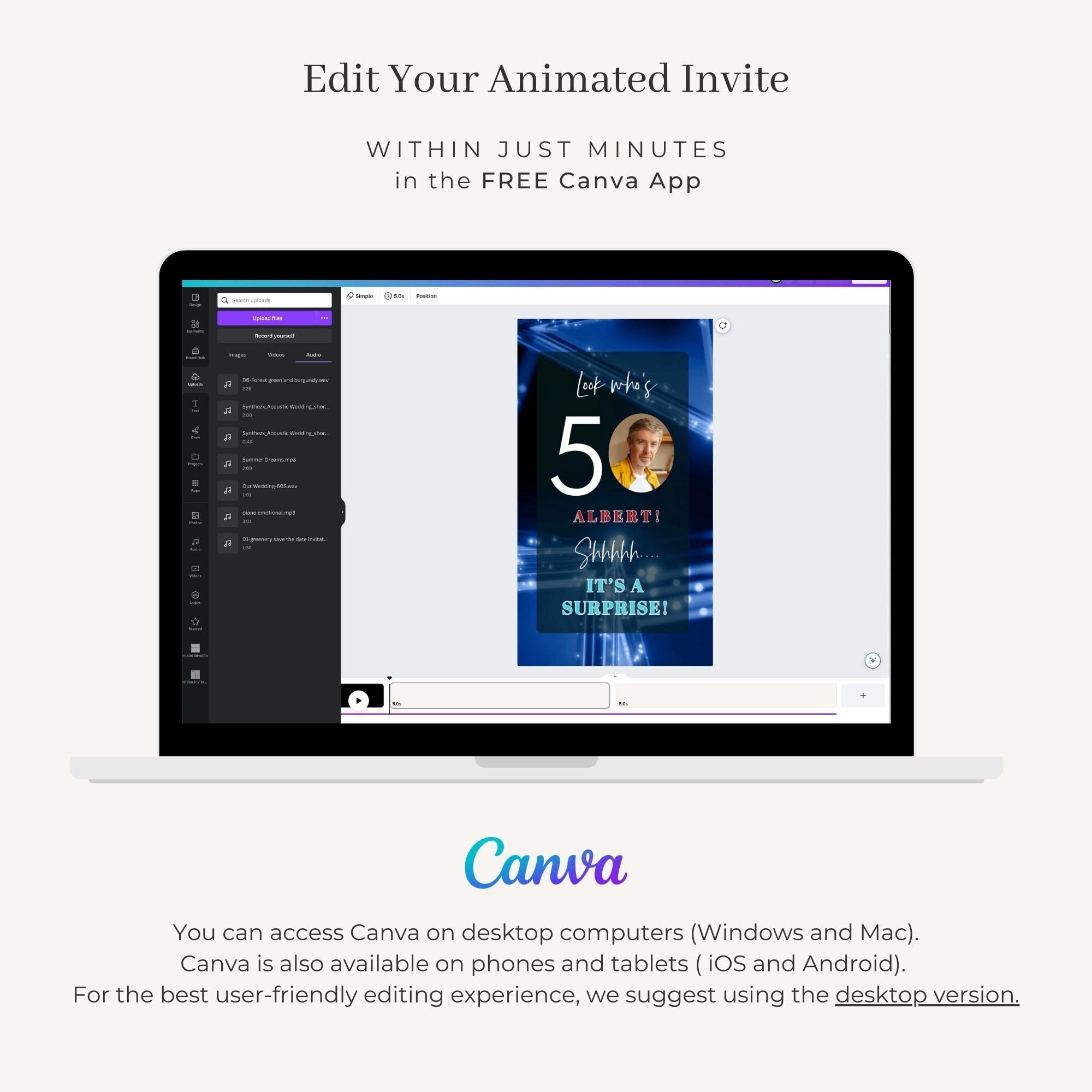 SPARKLE Video Birthday Invitation with Photo Dark Blue