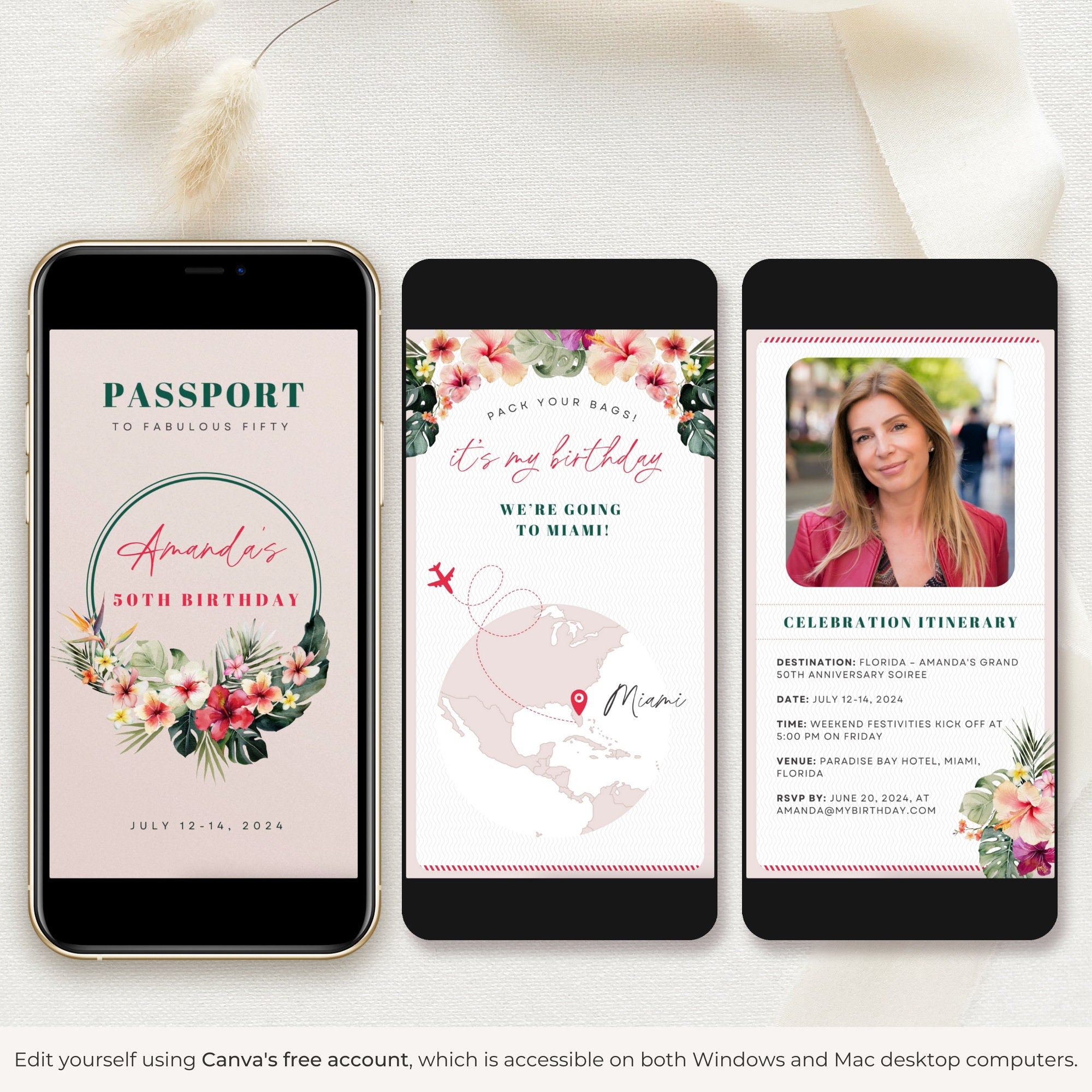 Tropical Floral Passport Birthday Invitation Video Template