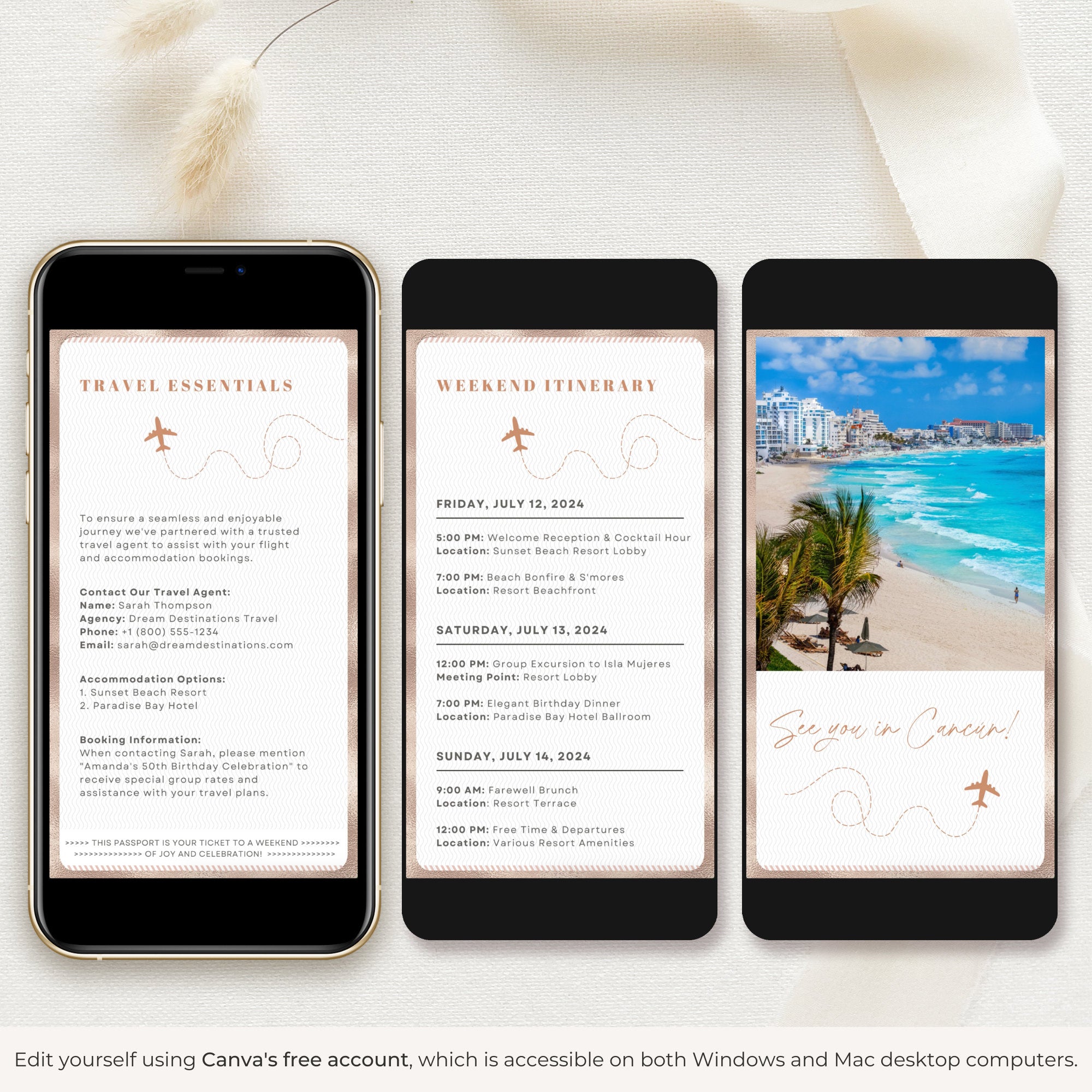 Rose Gold Passport Birthday Invitation Video Template