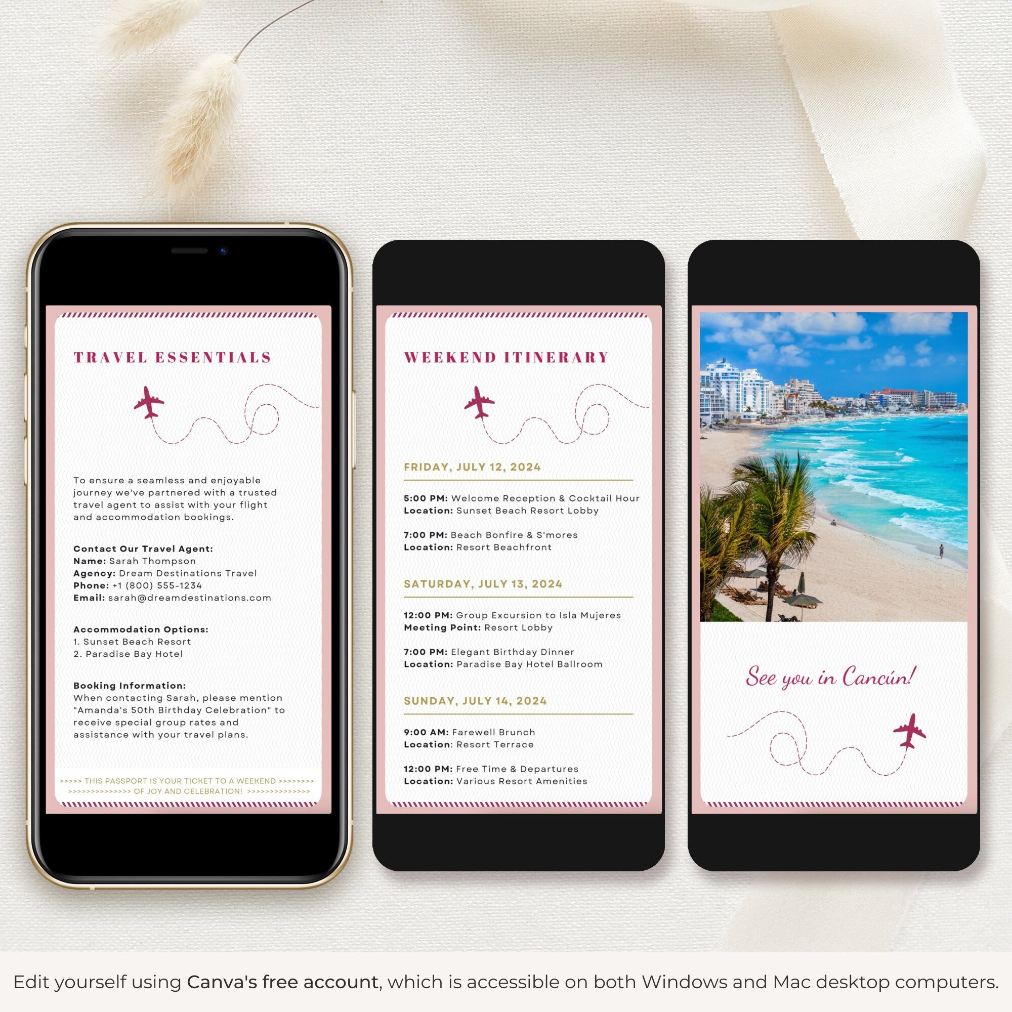 Pink Passport Birthday Invitation Video Template