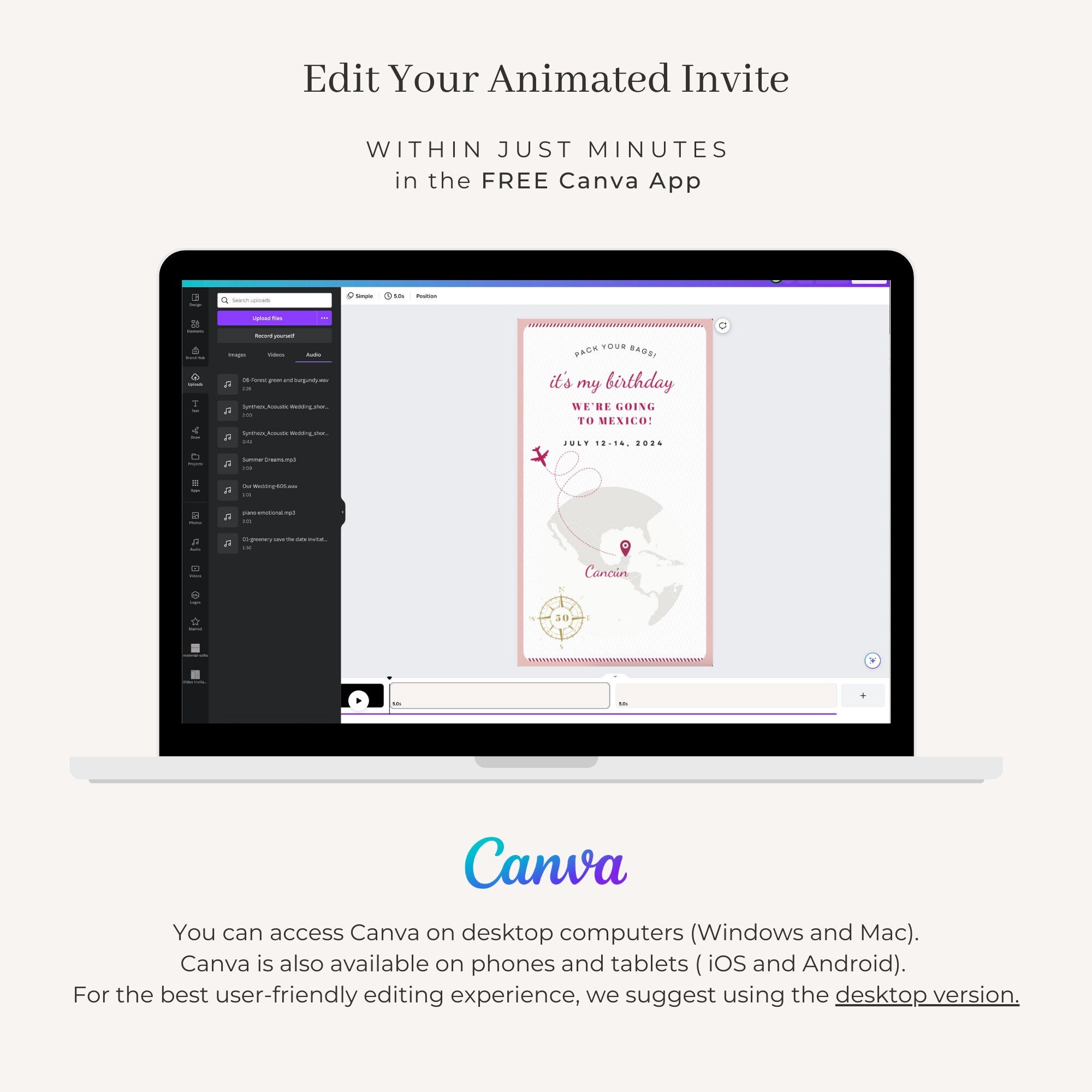 Pink Passport Birthday Invitation Video Template
