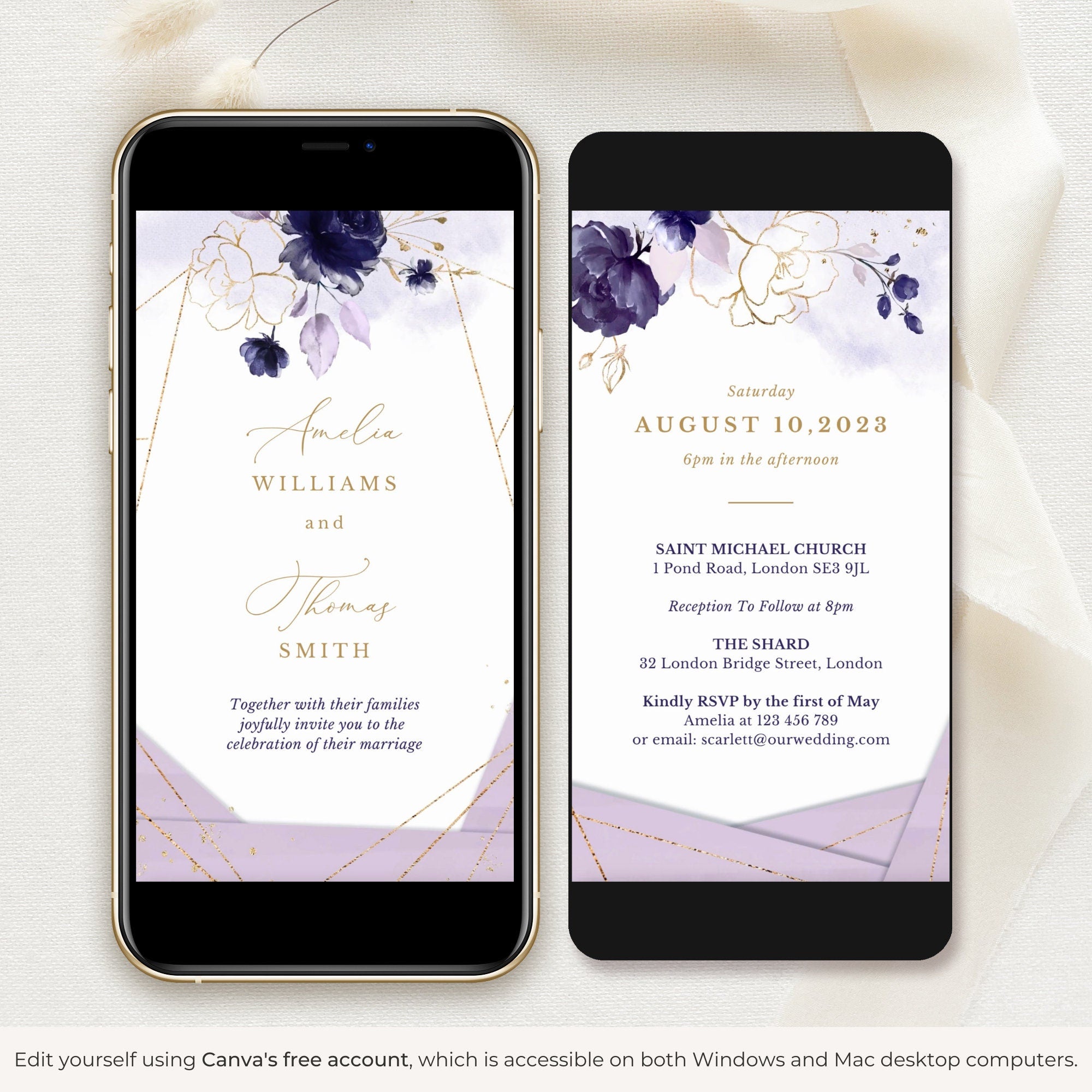 VIOLETTA Purple Wedding Video Invitation Template