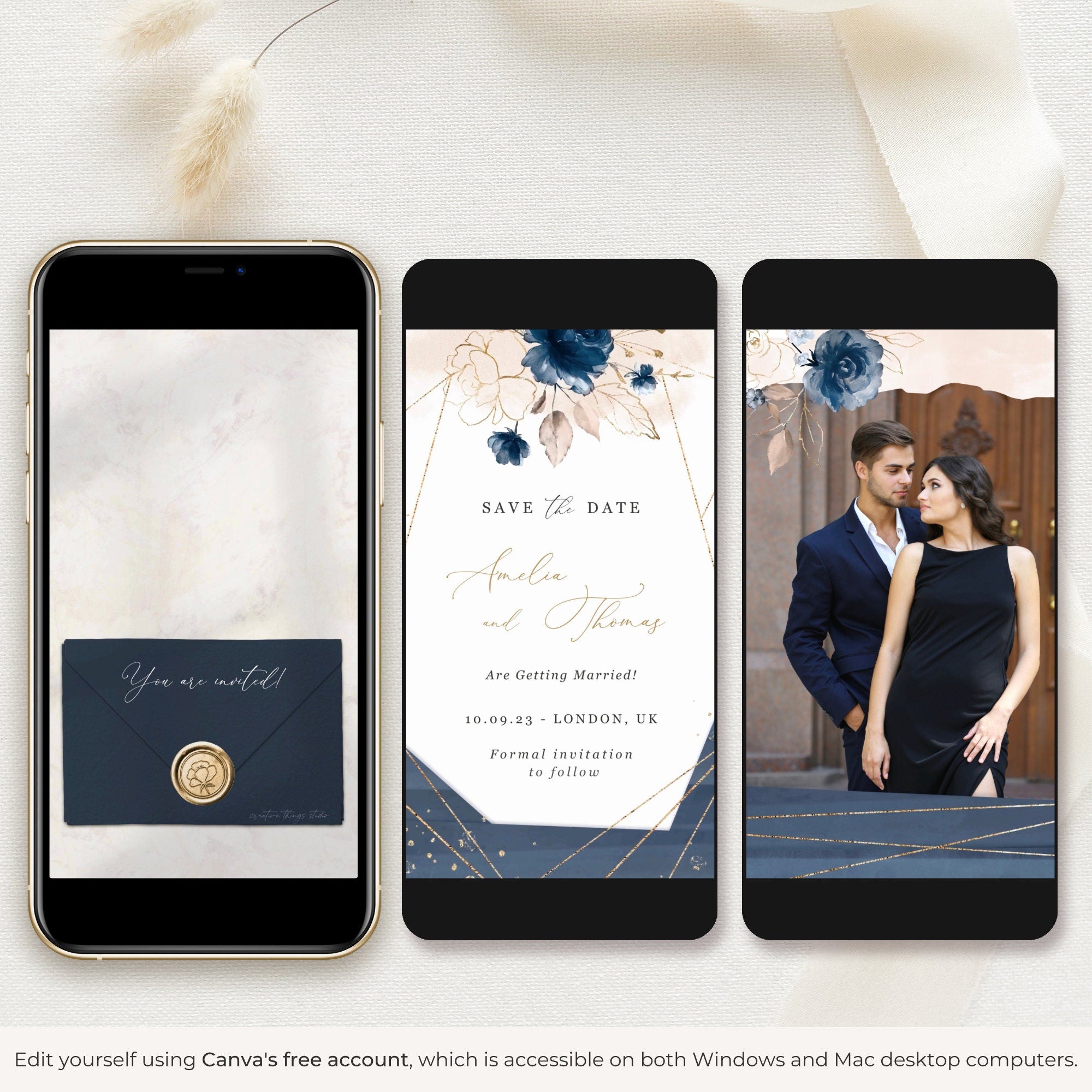 ANTEA Animated Save the Date Video Template - Blush &amp; Navy