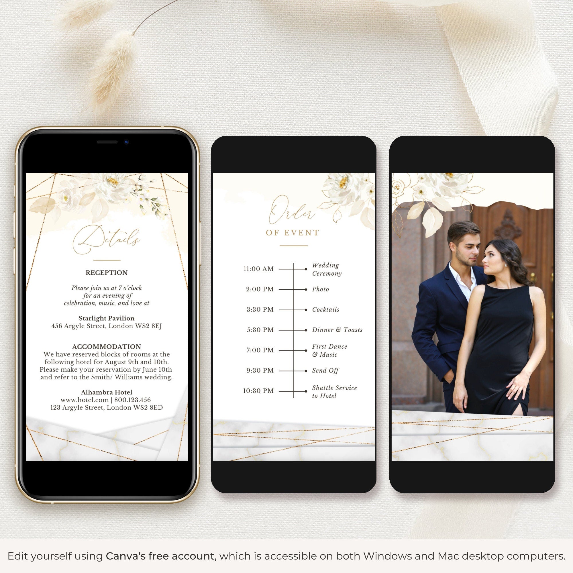DORA Wedding Invitation Video Template - Ivory &amp; Gold