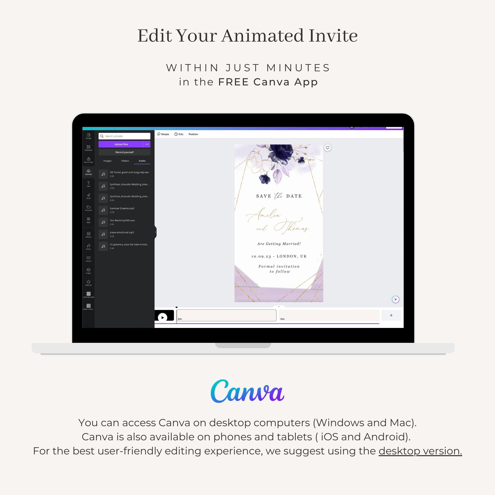VIOLETTA Purple Save the Date Video Template