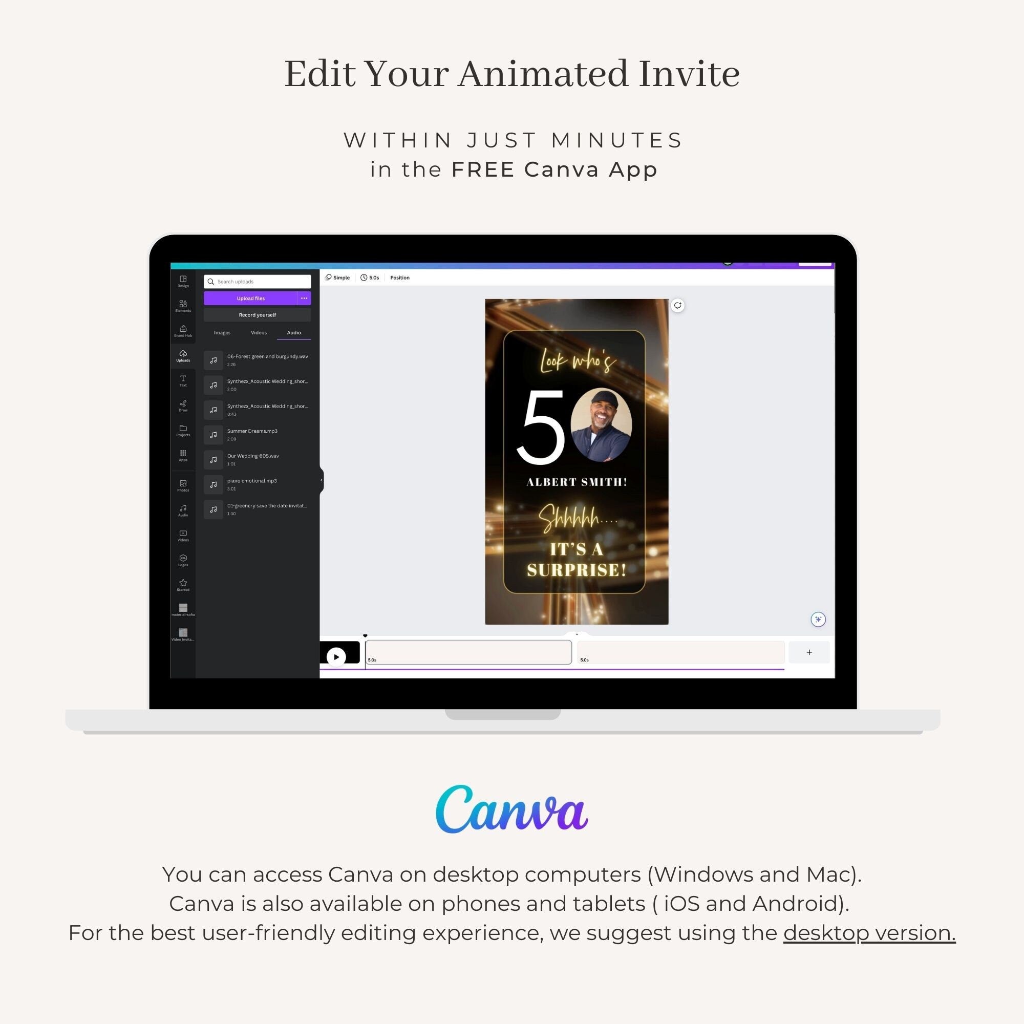 SPARKLE Video Birthday Invitation with Photo Gold