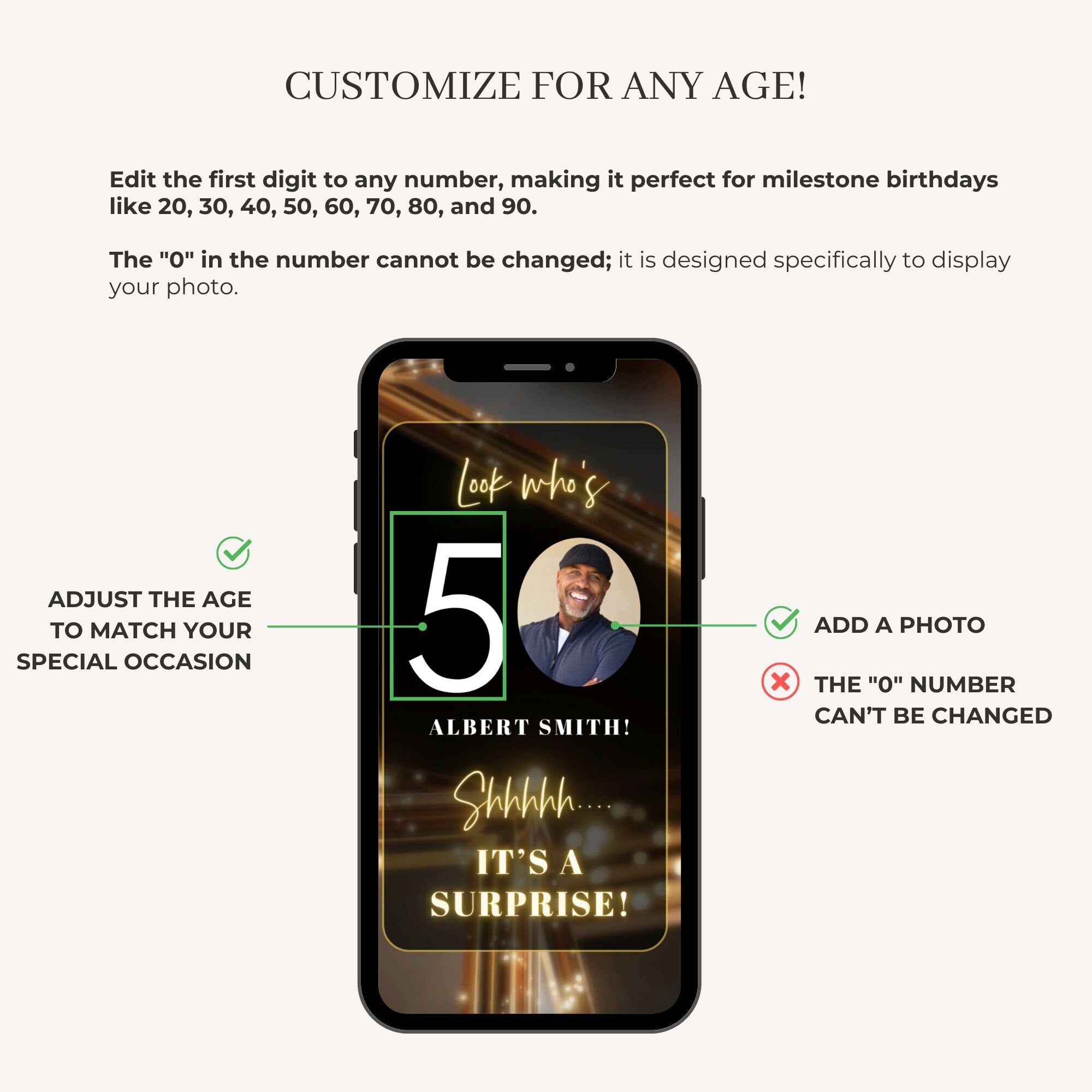 SPARKLE Video Birthday Invitation with Photo Gold