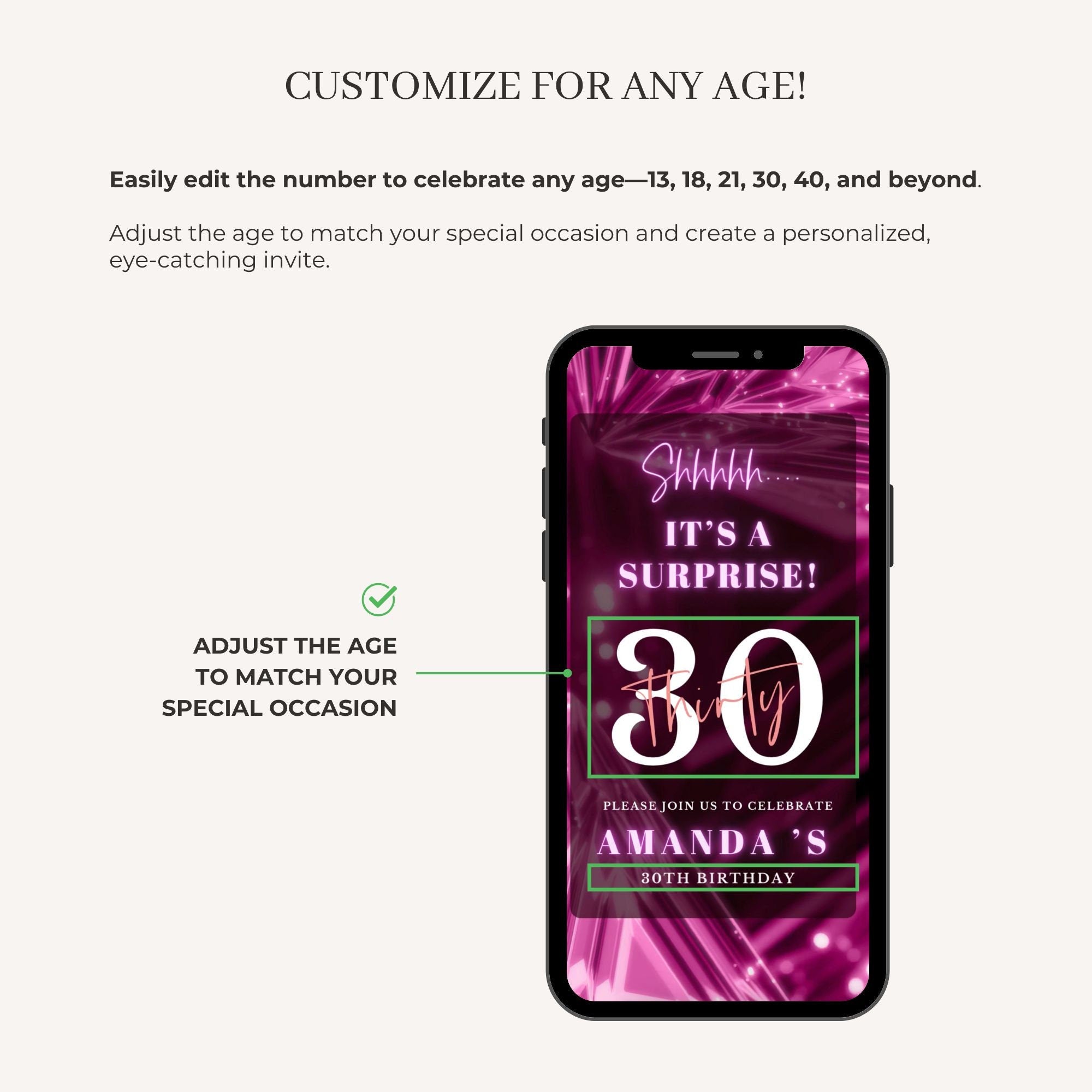 SPARKLE Video Birthday Invitation Fuchsia