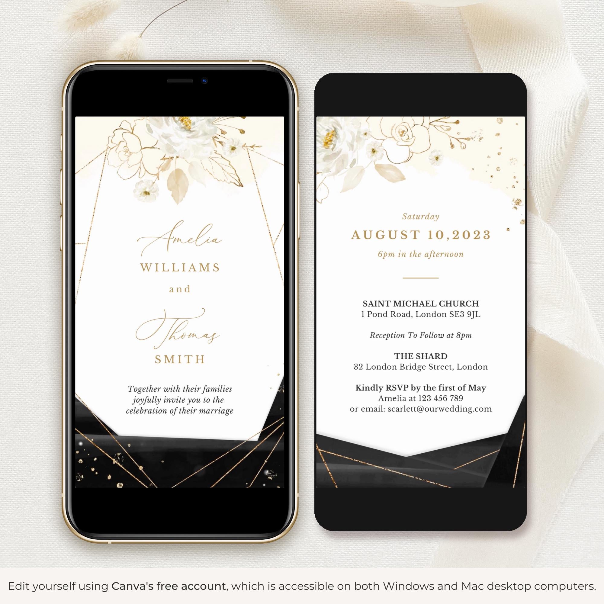 ANTEA Wedding Invitation Video Template - Black &amp; Gold