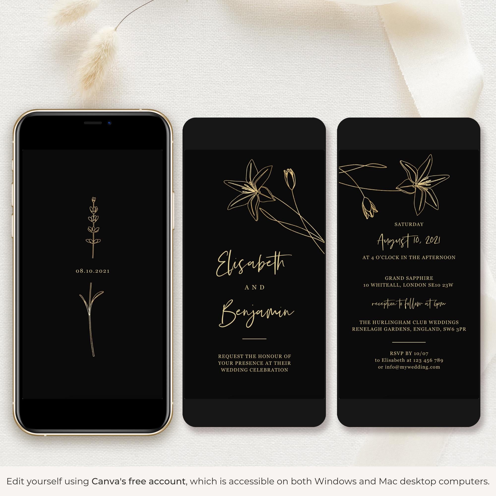 GIGLIOLA Wedding Invitation Video Template - Black &amp; Gold