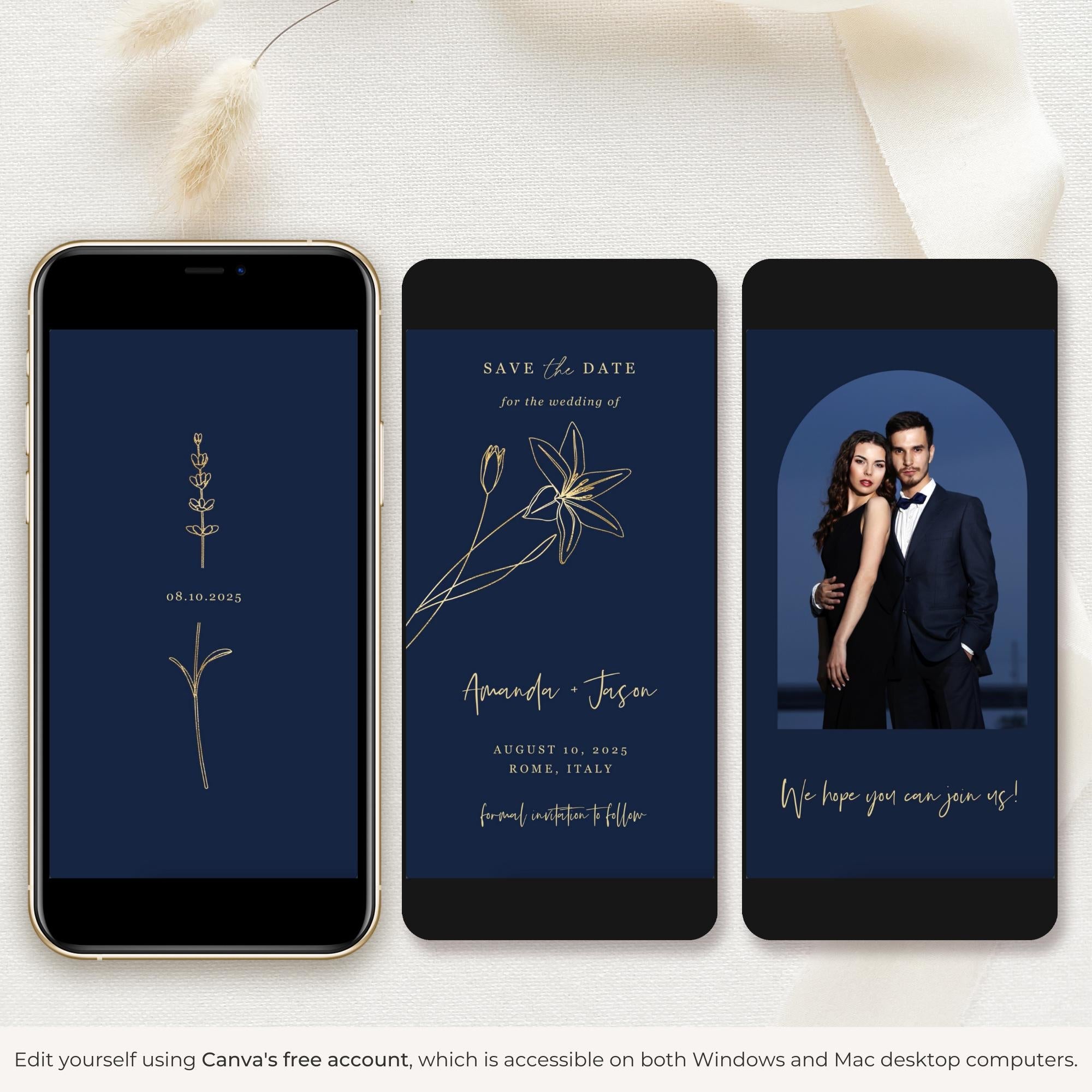 GIGLIOLA Save the Date Video Template - Navy &amp; Gold