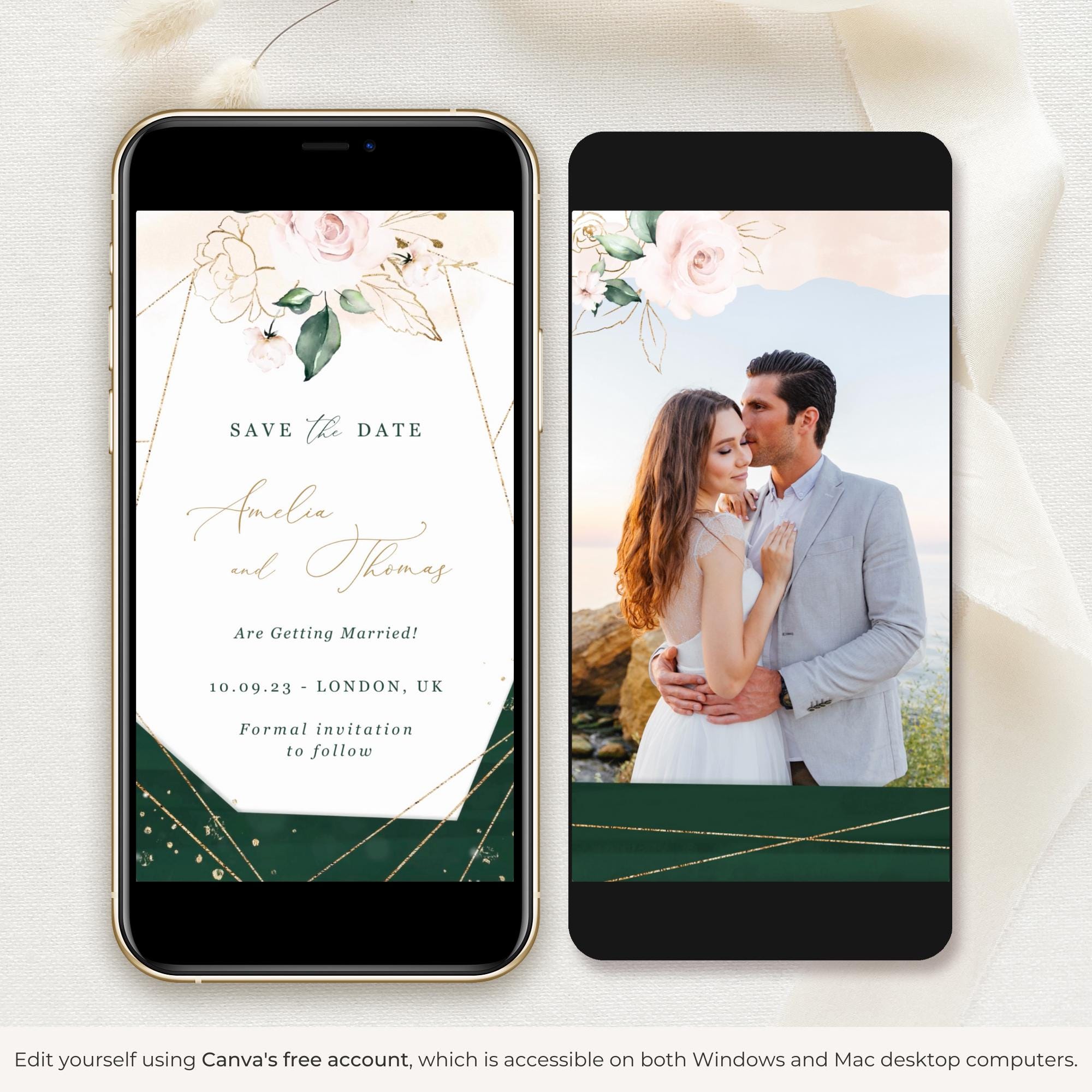 ANTEA Save the Date Video Template - Blush &amp; Emerald