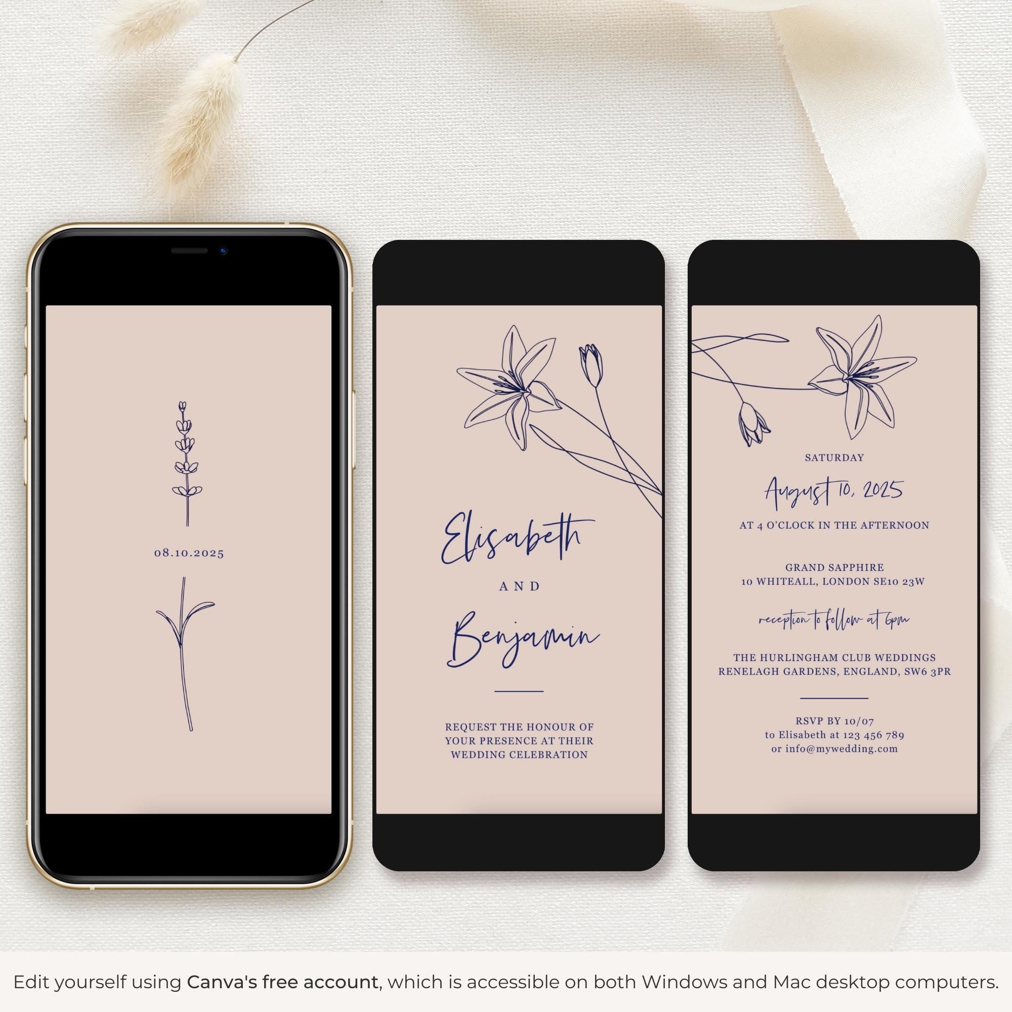 GIGLIOLA Wedding Invitation Video Template - Blush &amp; Navy