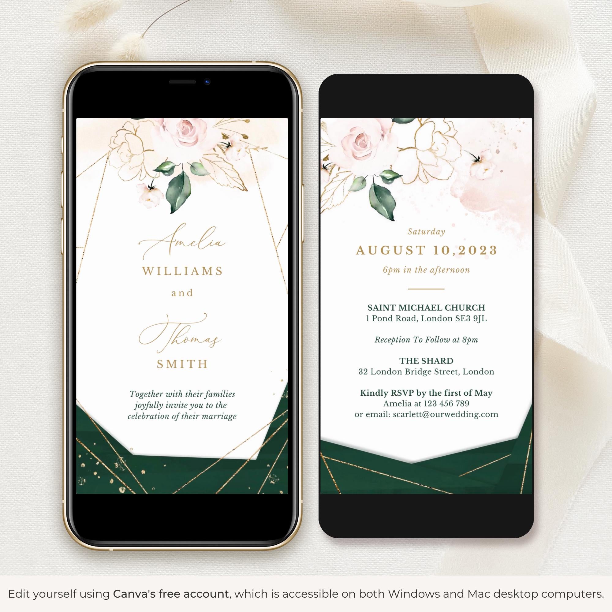 ANTEA Wedding Invitation Video Template - Blush &amp; Emerald