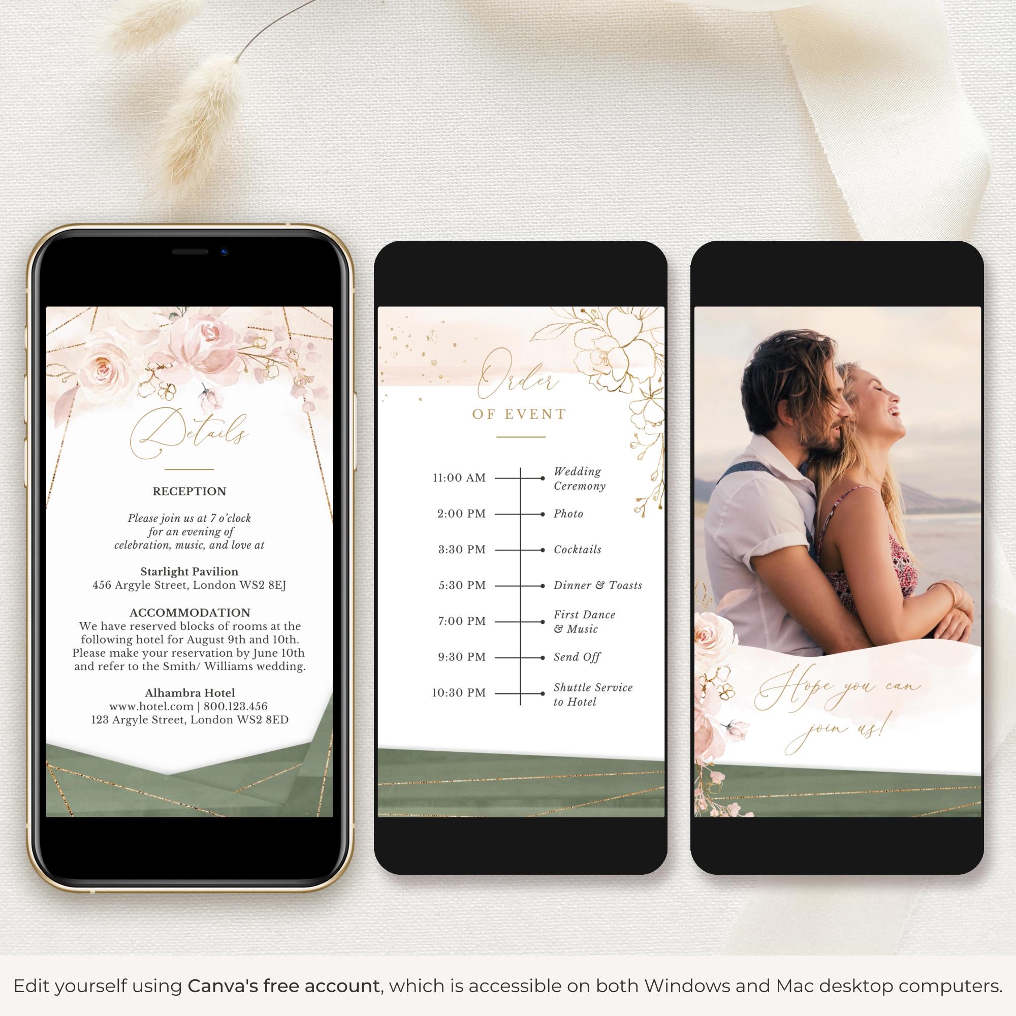 ANTEA Wedding Invitation Video Template - Sage Green &amp; Blush