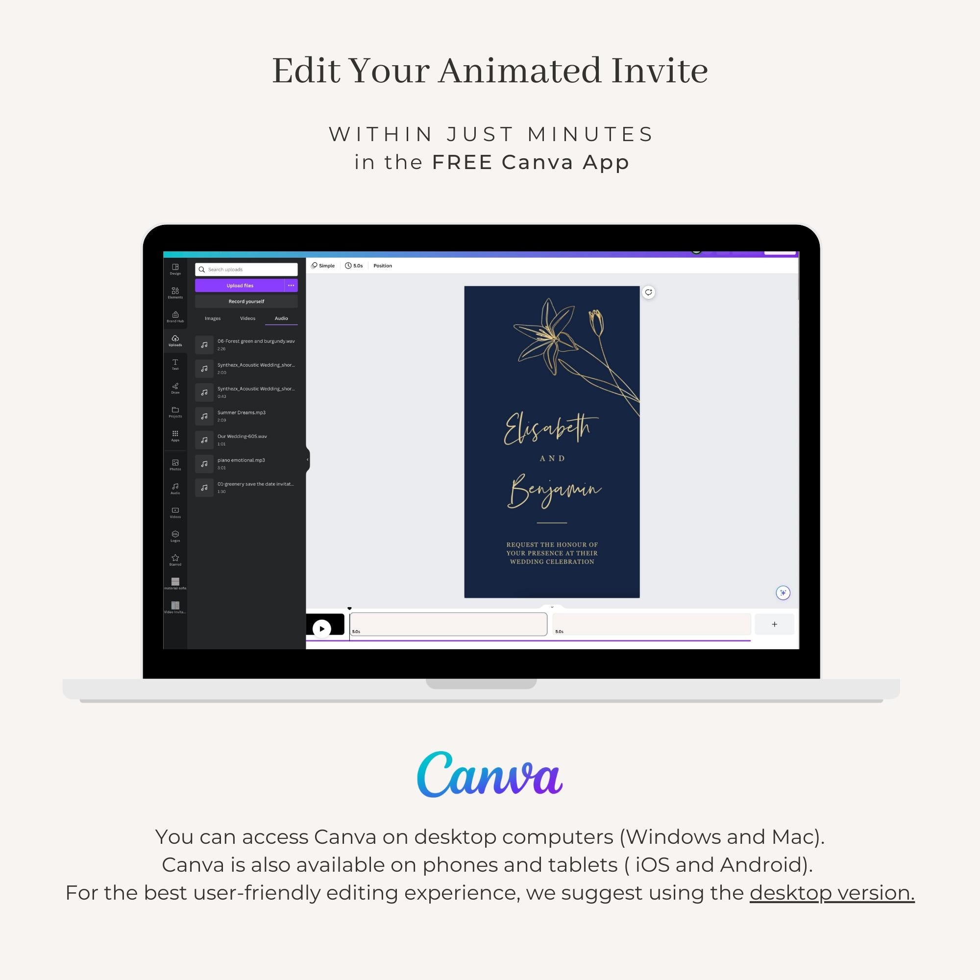 GIGLIOLA Wedding Invitation Video Template - Navy &amp; Gold