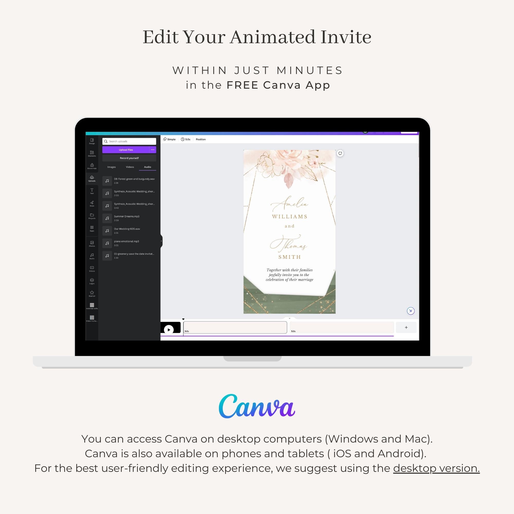 ANTEA Wedding Invitation Video Template - Sage Green &amp; Blush