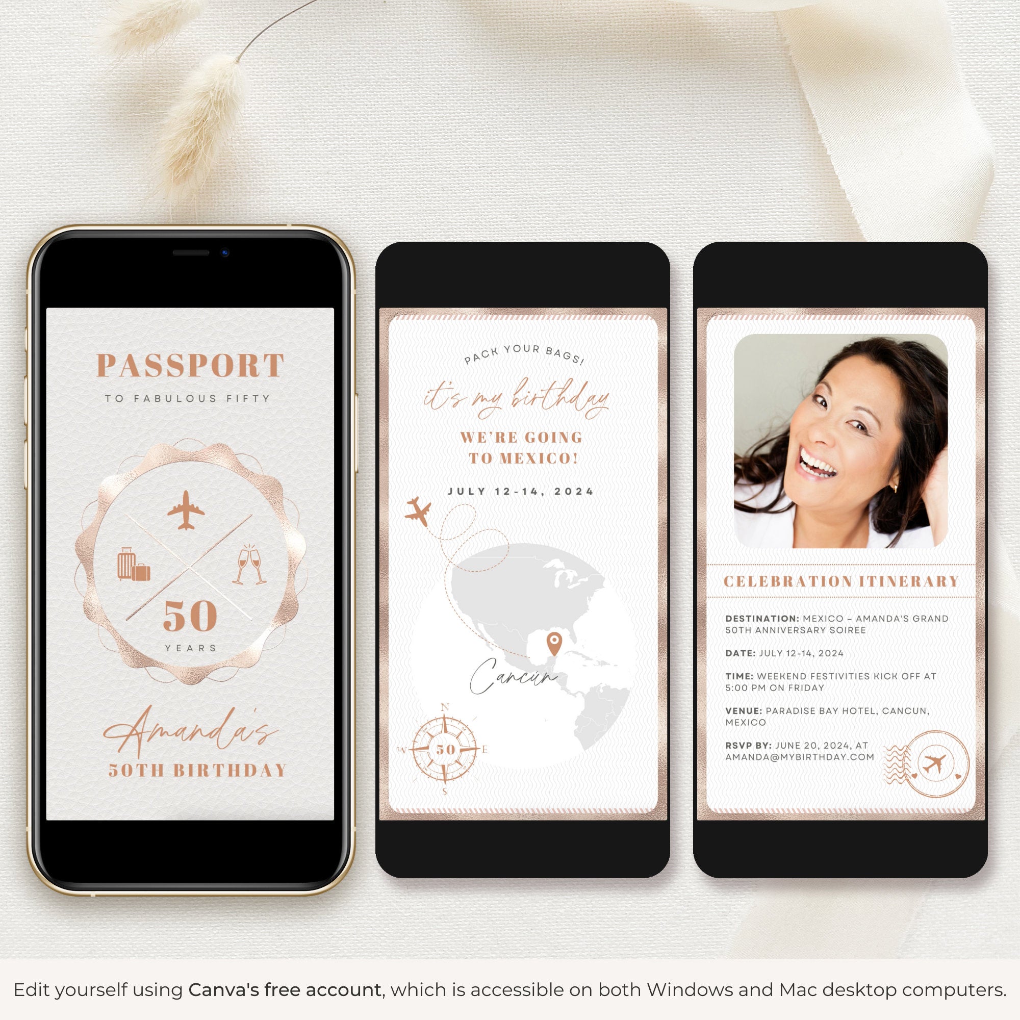 Rose Gold Passport Birthday Invitation Video Template