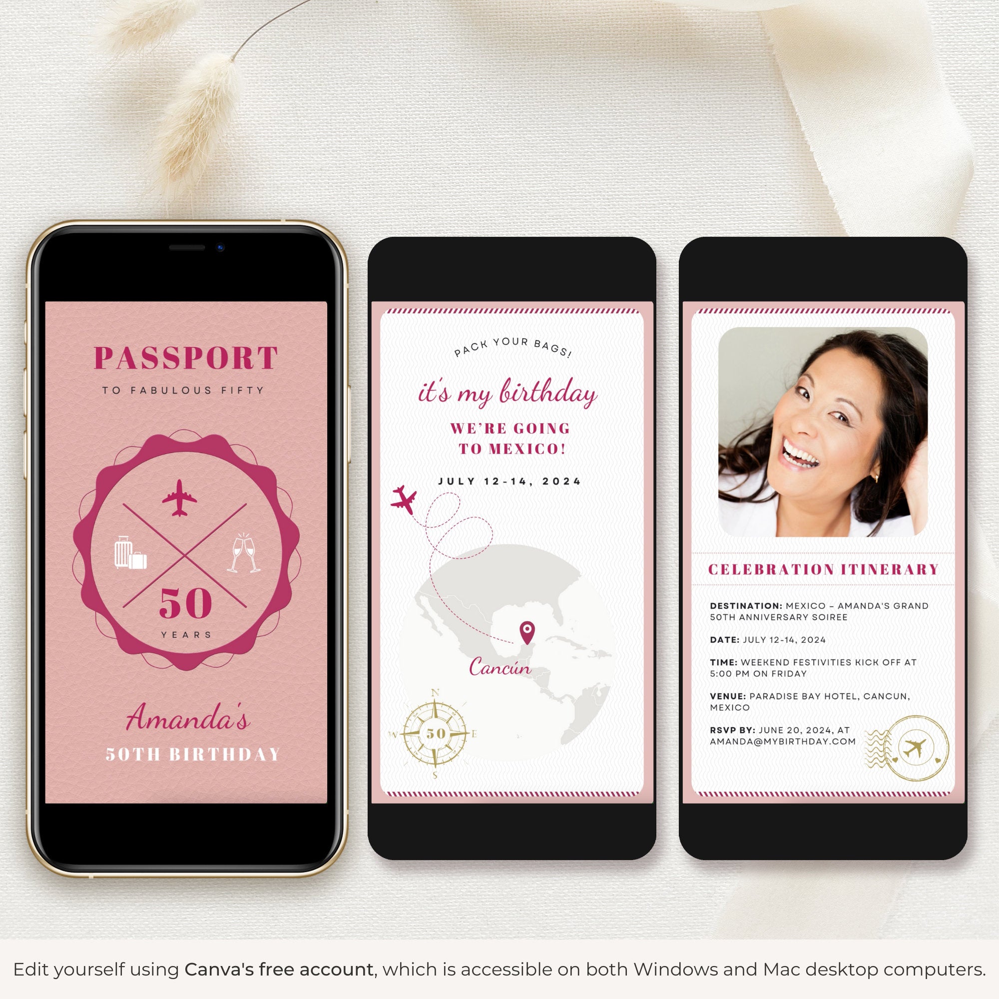 Pink Passport Birthday Invitation Video Template