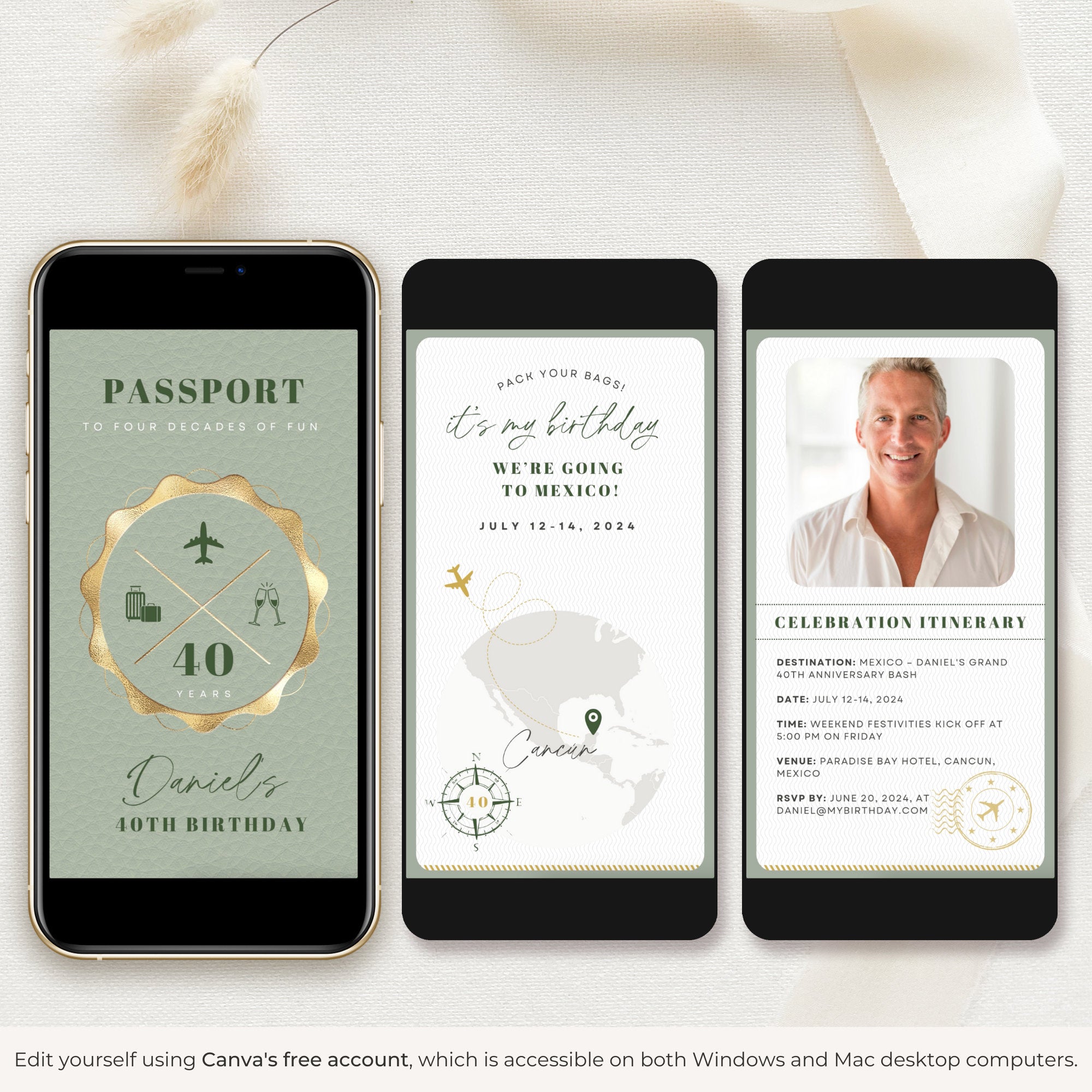 Sage Green Passport Birthday Invitation Video Template