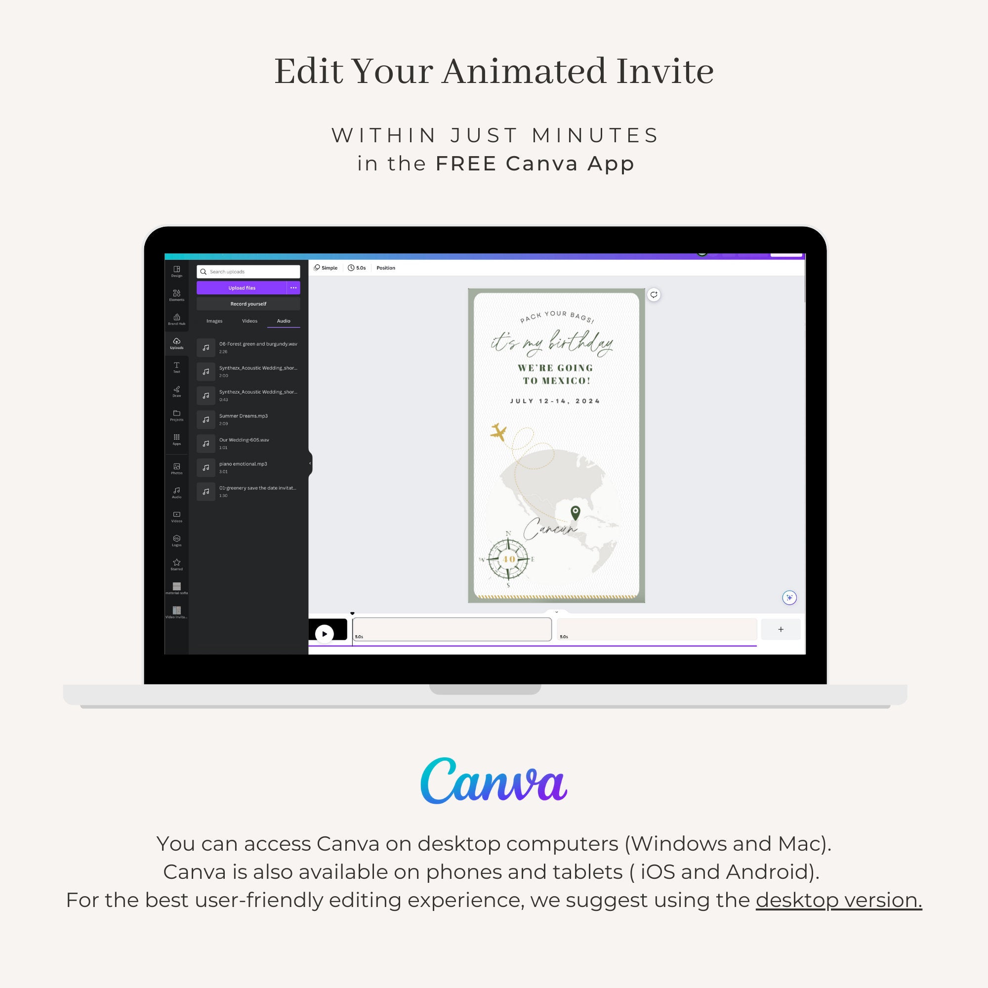 Sage Green Passport Birthday Invitation Video Template