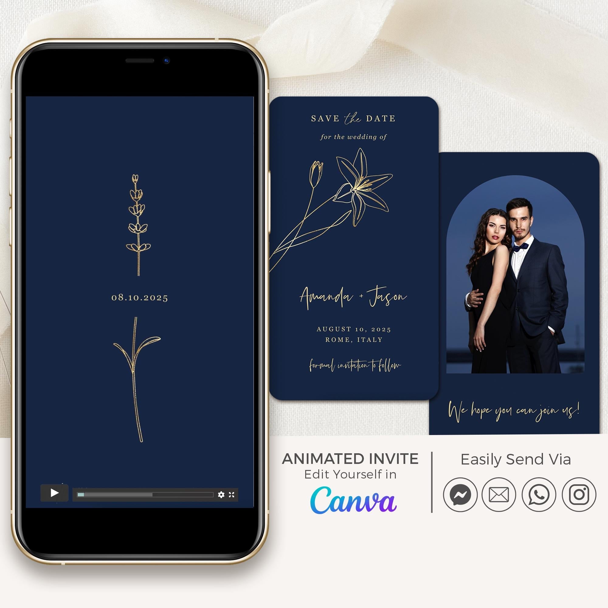 GIGLIOLA Save the Date Video Template - Navy & Gold