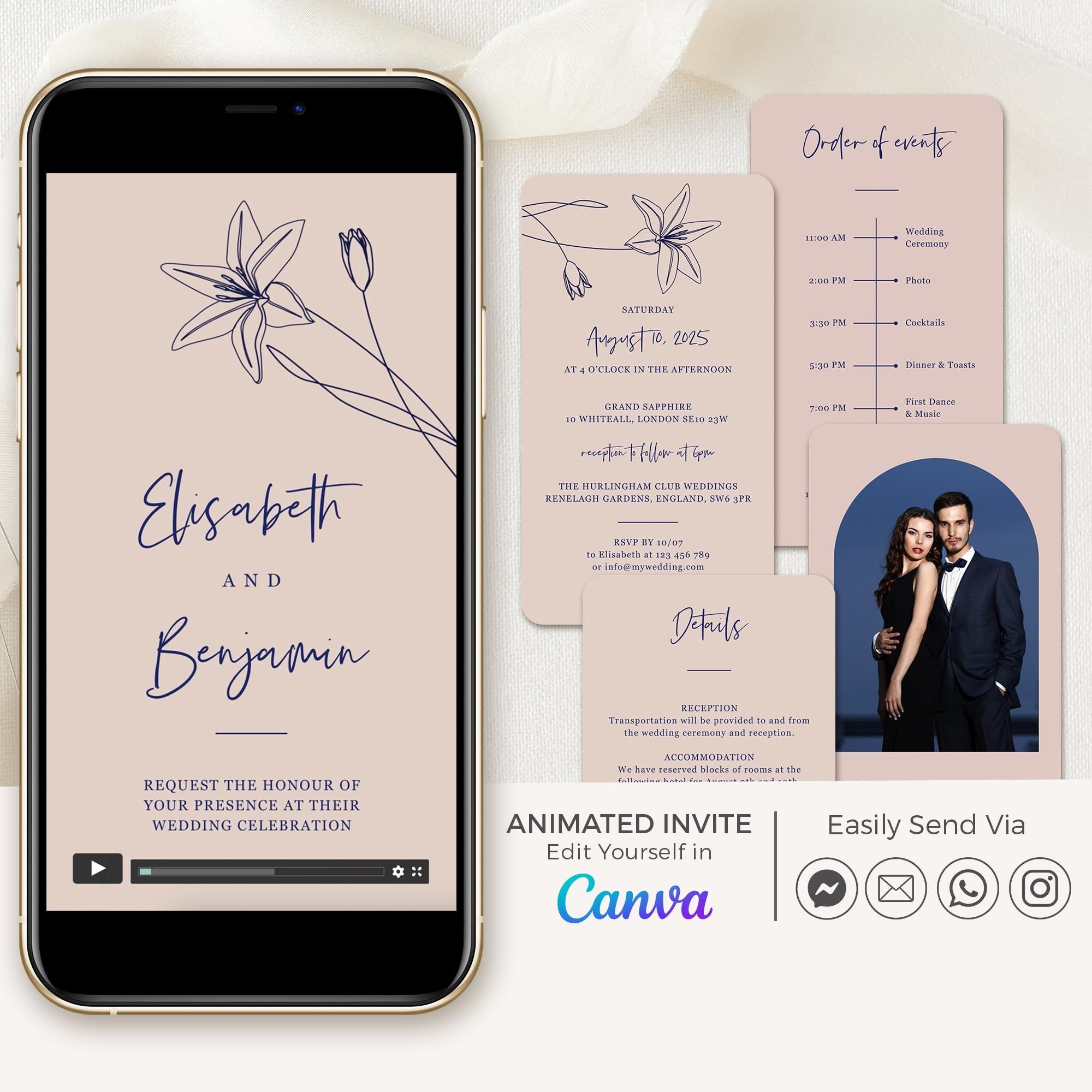 GIGLIOLA Wedding Invitation Video Template - Blush & Navy