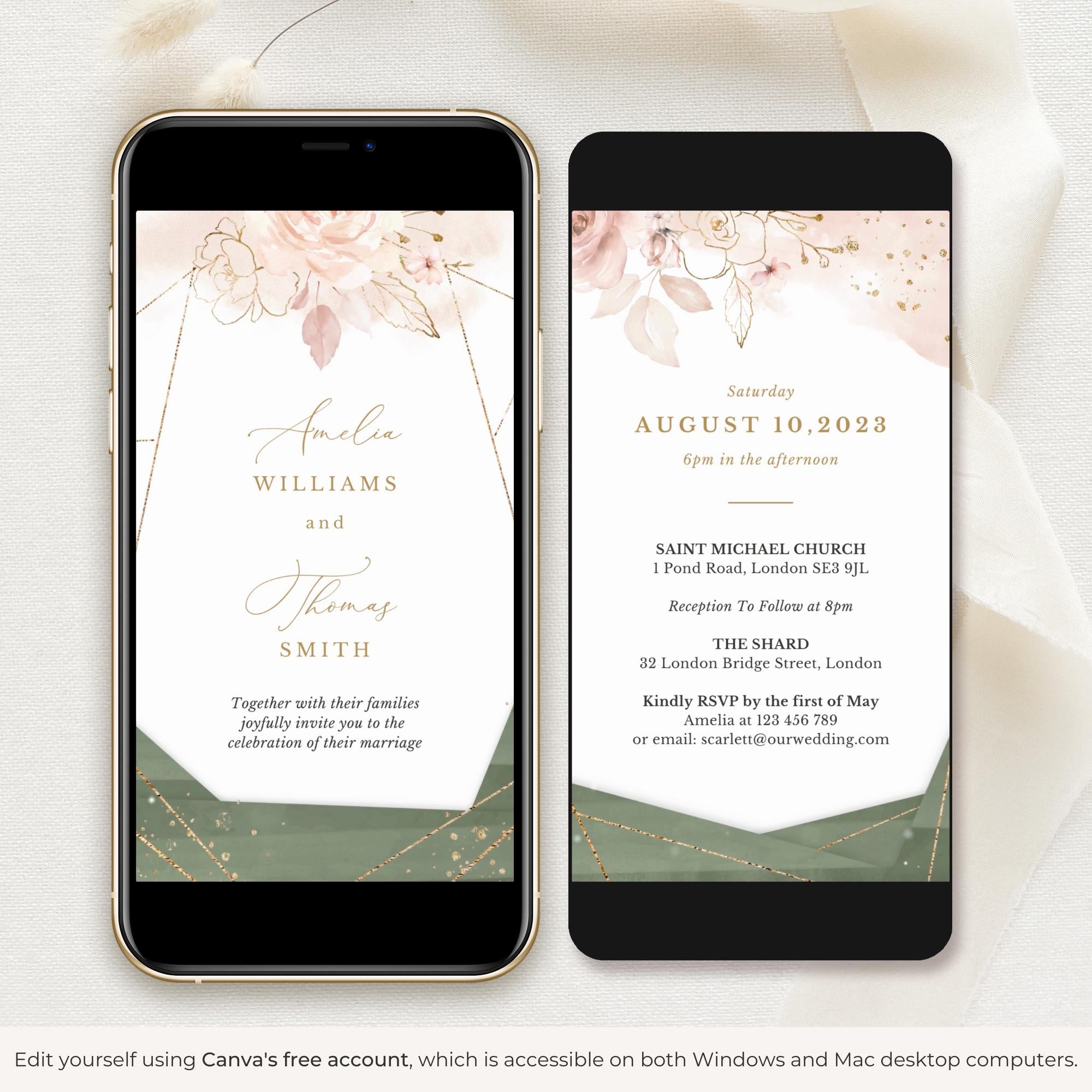 ANTEA Wedding Invitation Video Template - Sage Green &amp; Blush