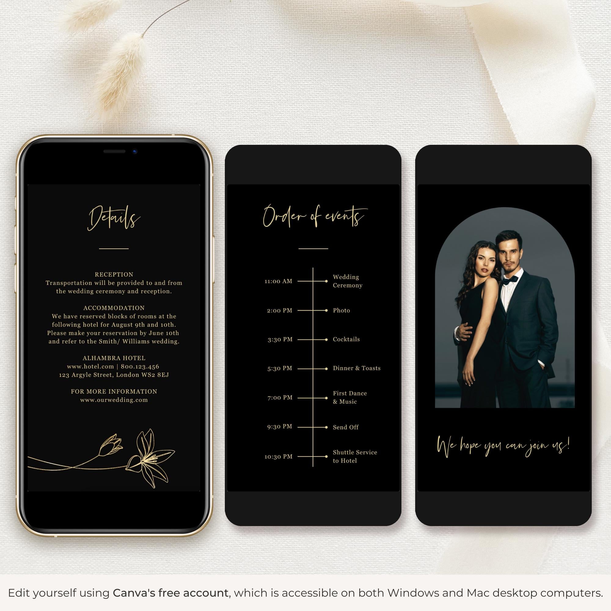 GIGLIOLA Wedding Invitation Video Template - Black &amp; Gold