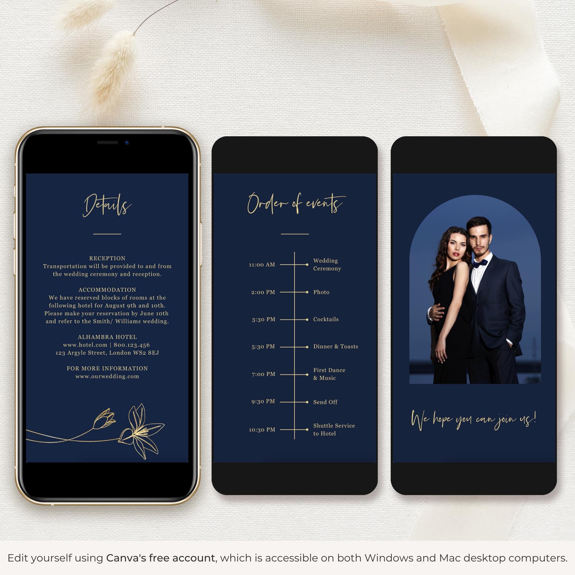 GIGLIOLA Wedding Invitation Video Template - Navy &amp; Gold
