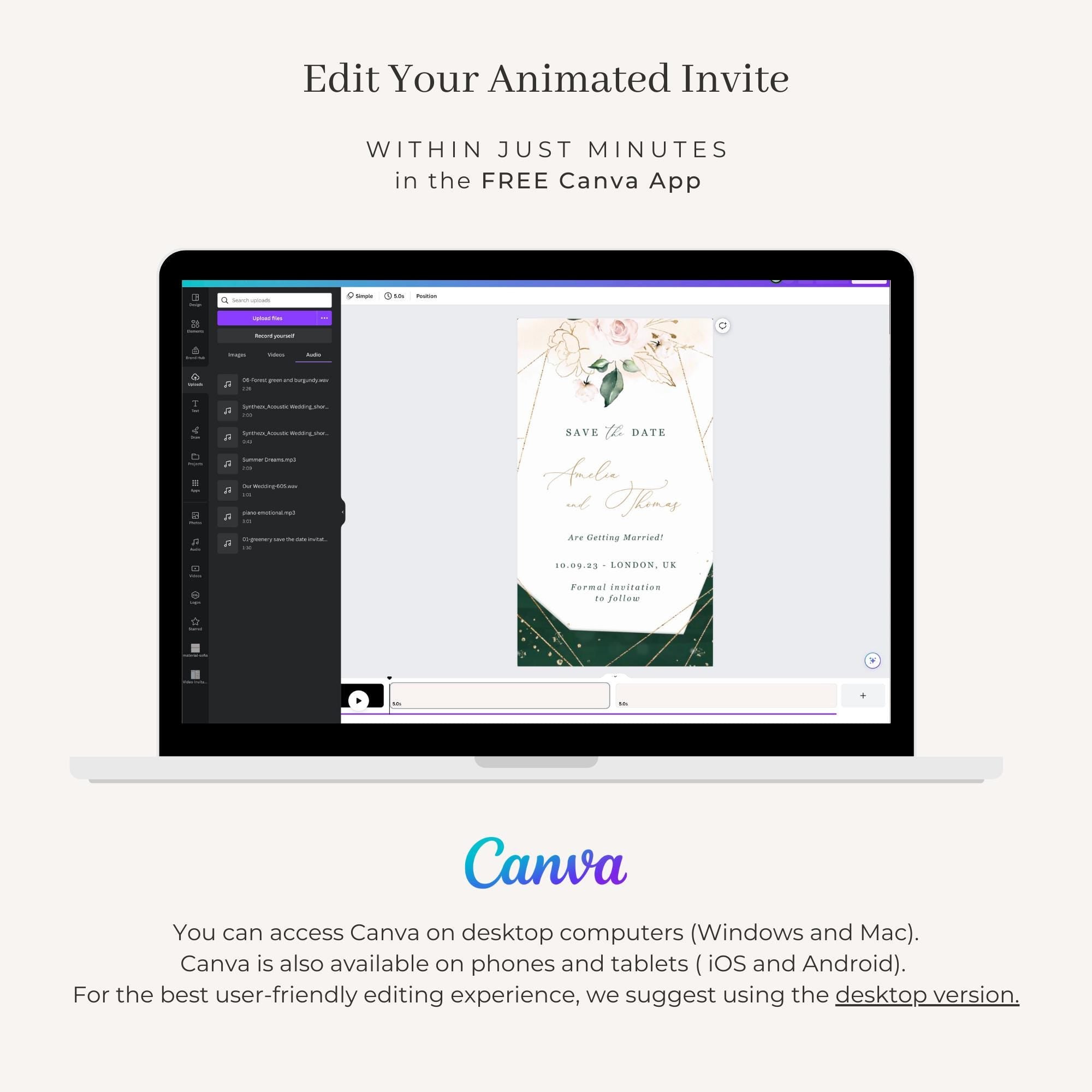 ANTEA Save the Date Video Template - Blush &amp; Emerald