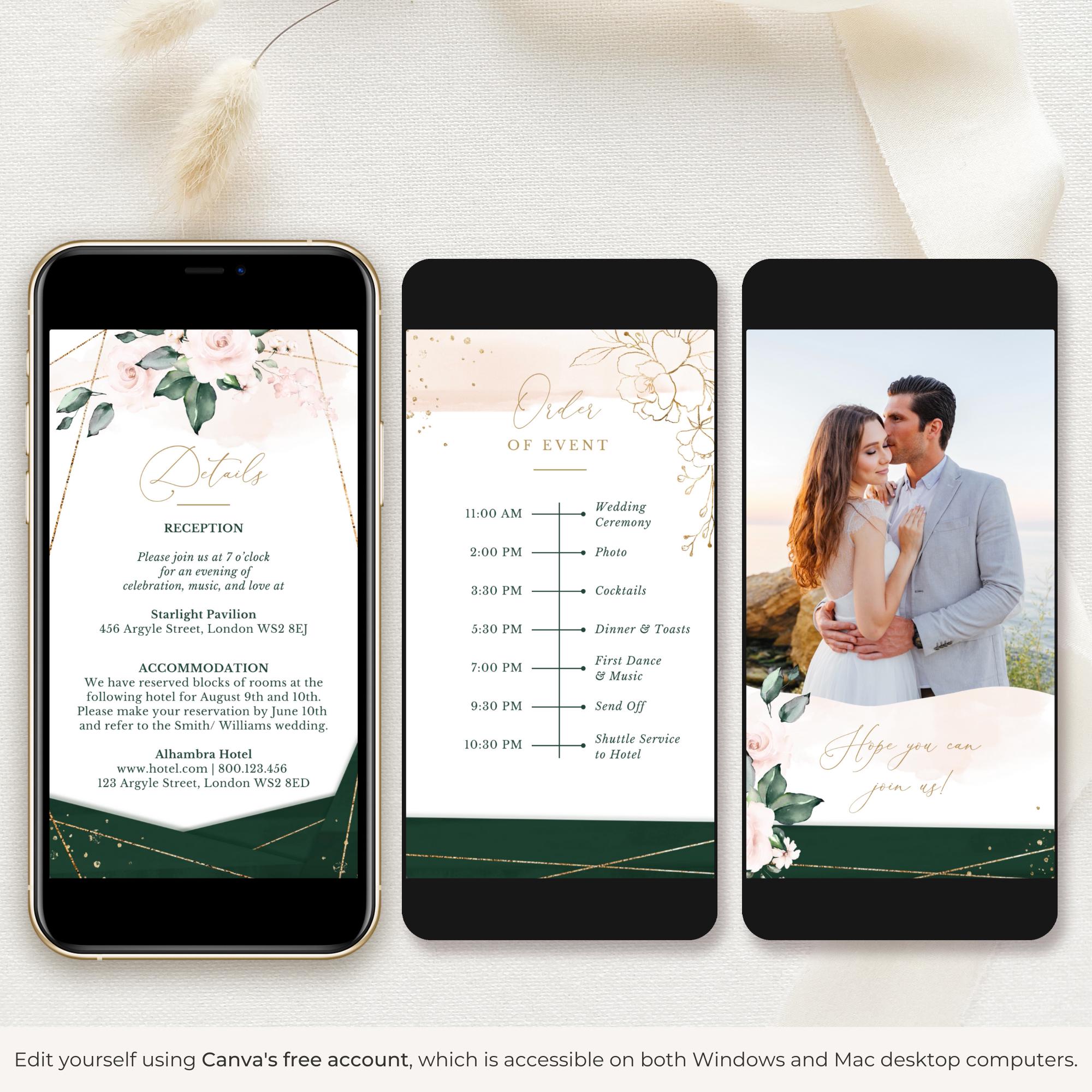 ANTEA Wedding Invitation Video Template - Blush &amp; Emerald