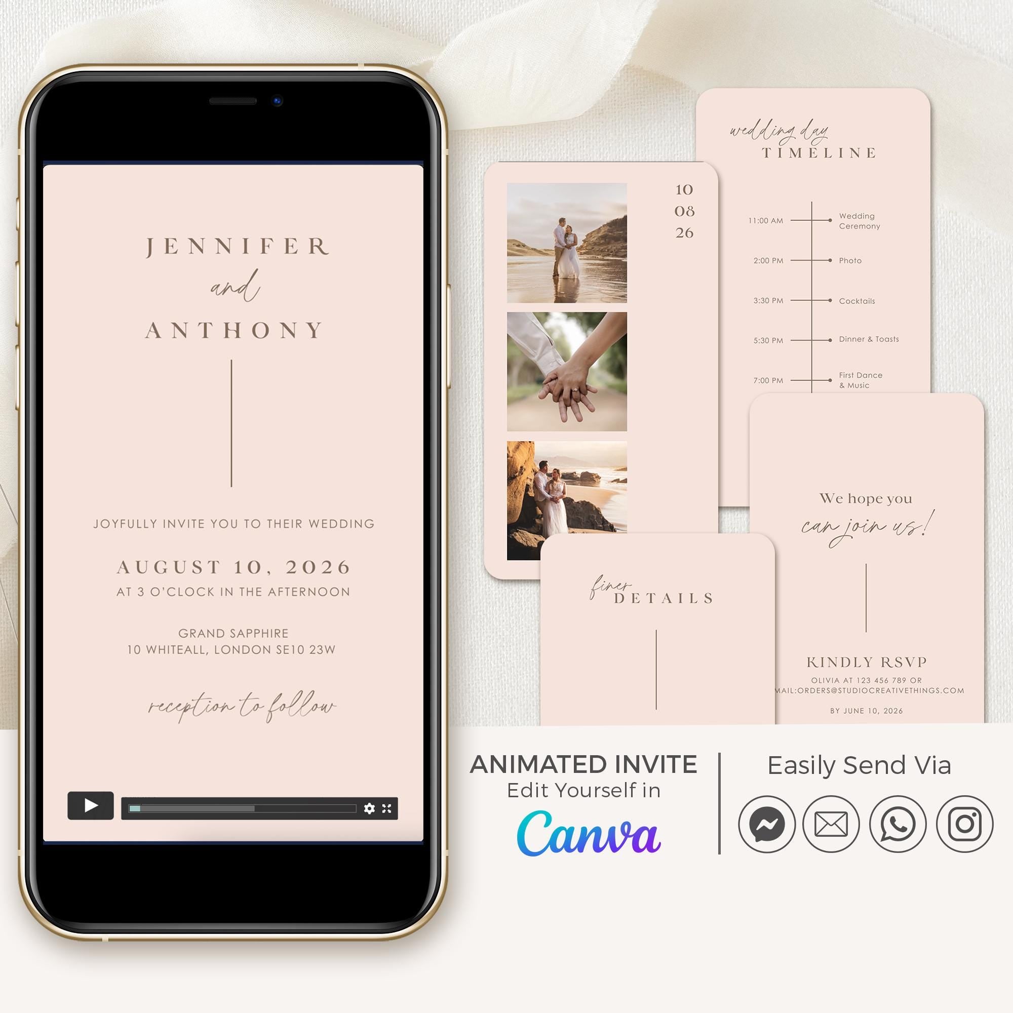 LAURA Wedding Invitation Video Template - Blush Pink