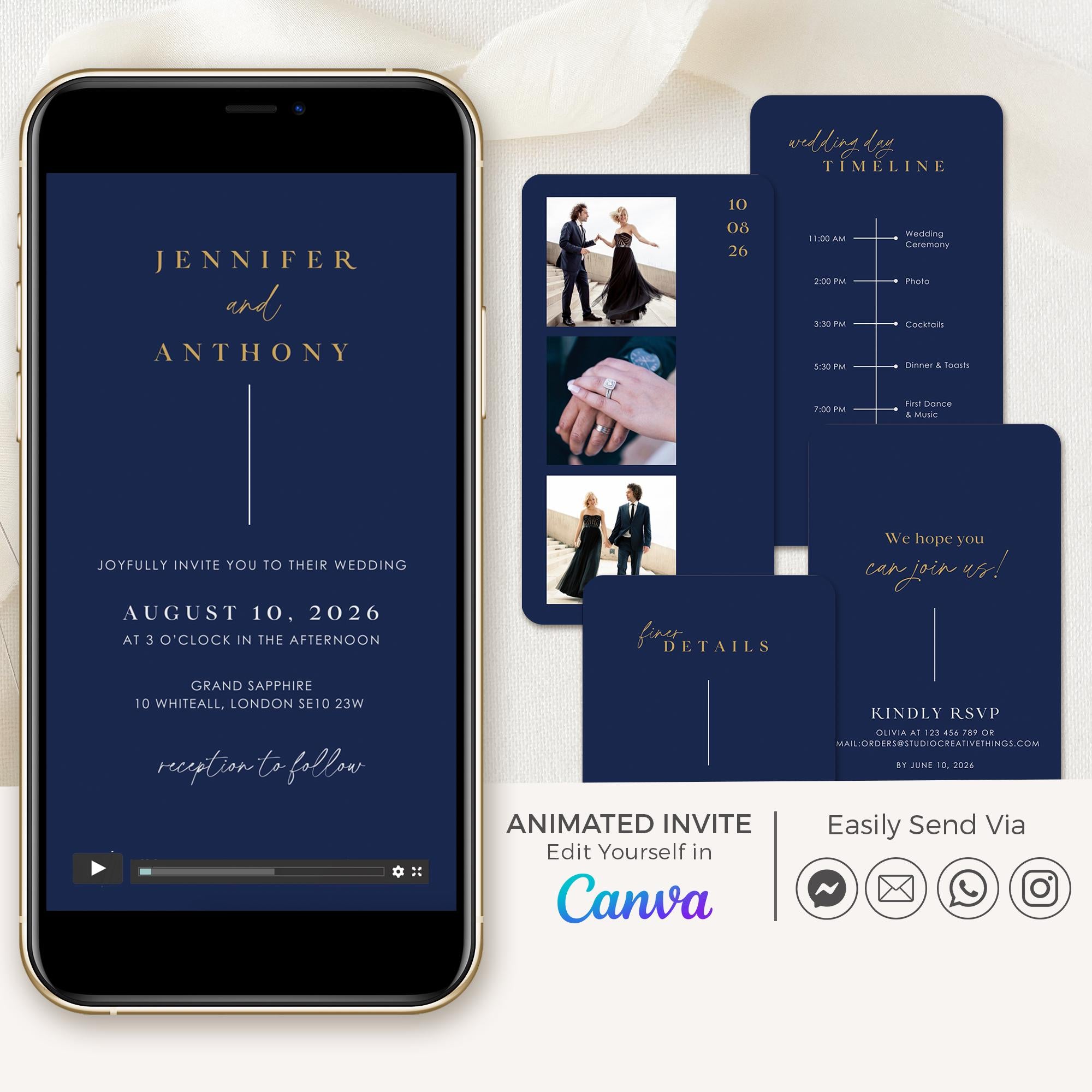 LAURA Wedding Invitation Video Template - Blue Navy