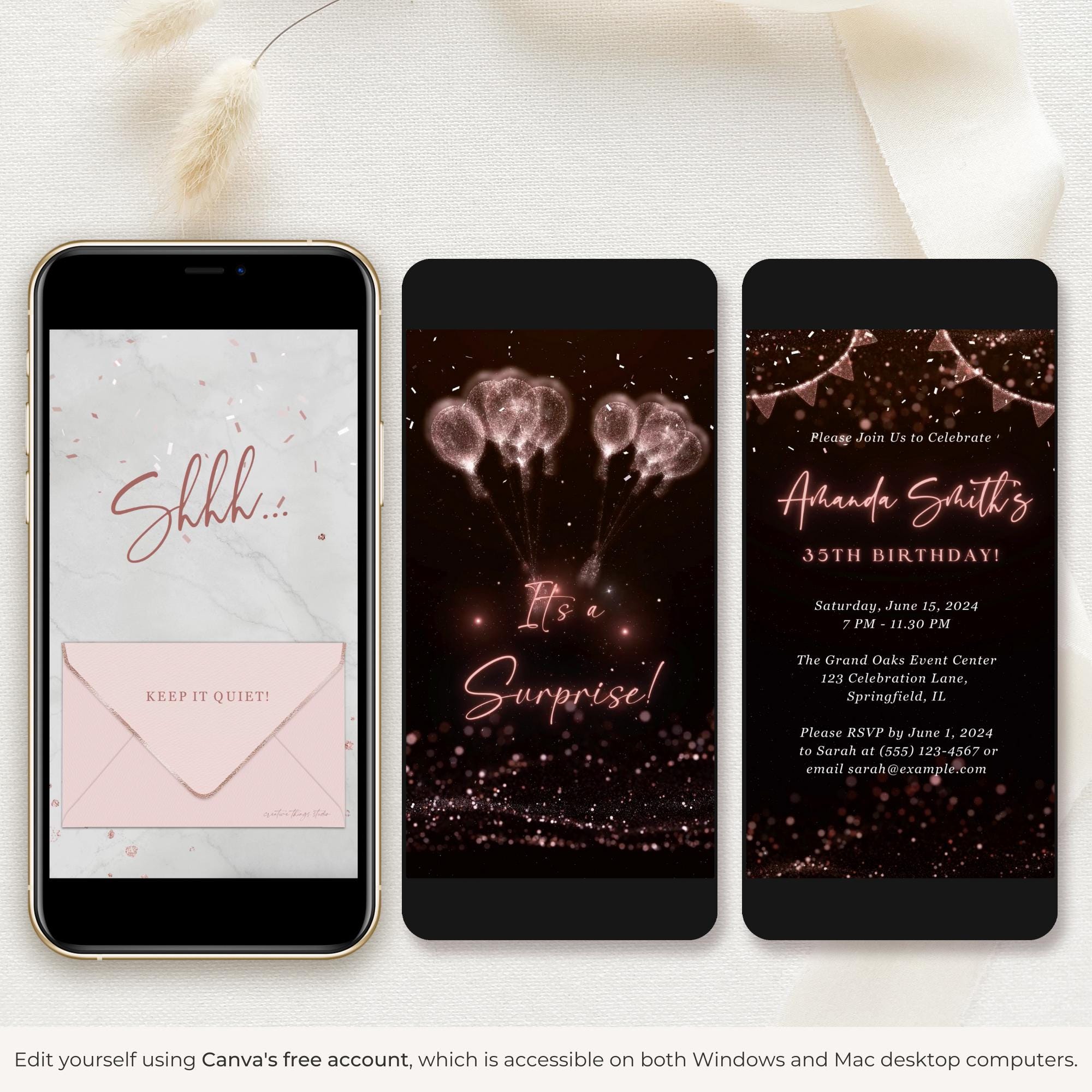 LUSTER Video Invitation for Birthday Party - Rose Gold