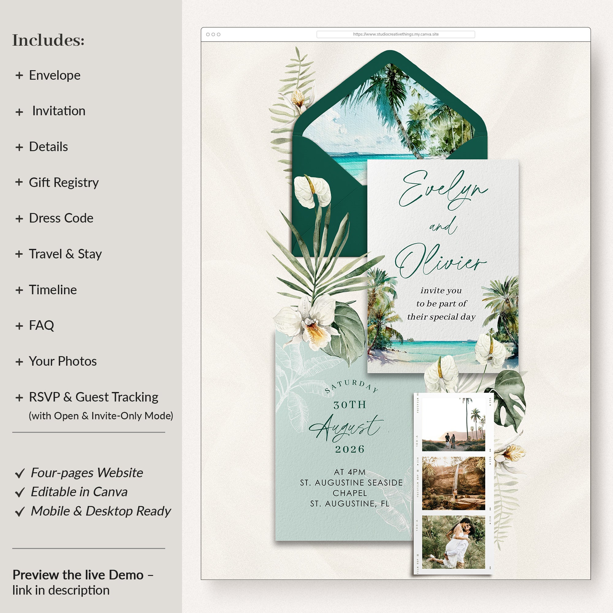 ISLA Tropical Wedding Website Template for Canva with RSVP