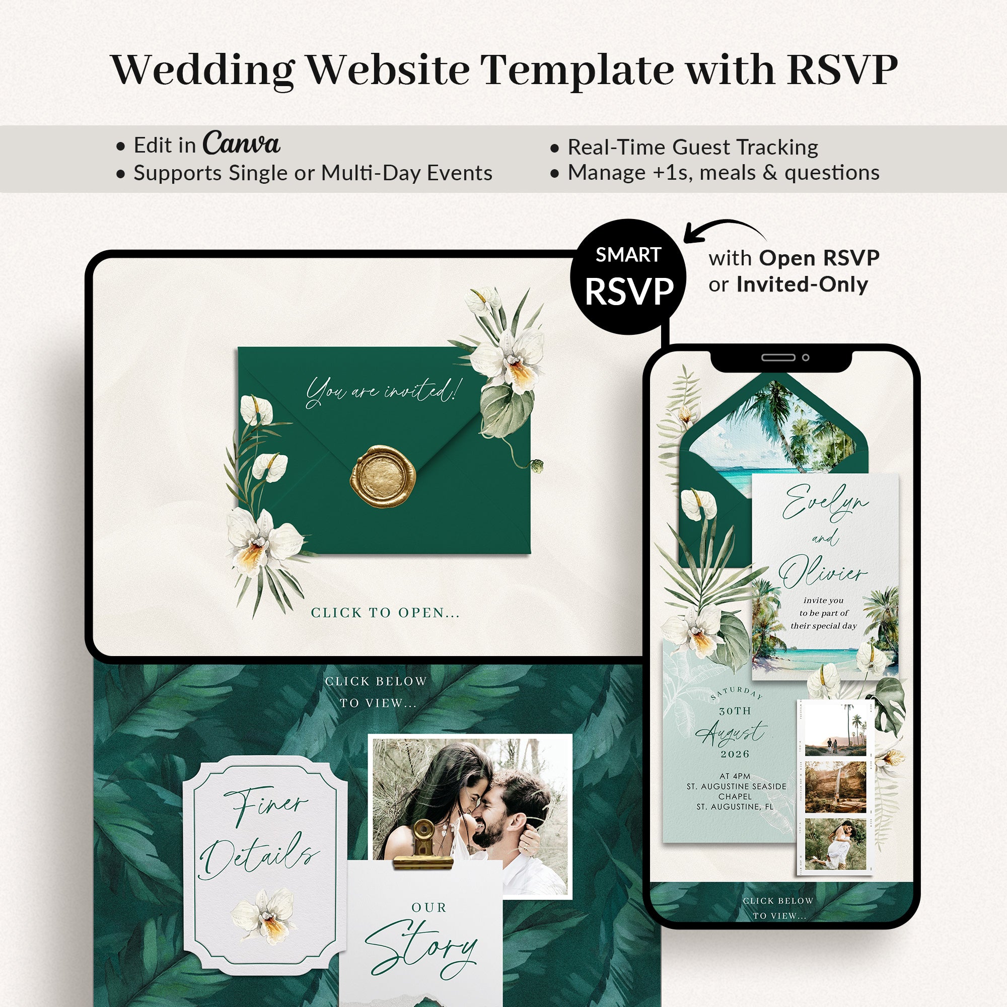 ISLA Tropical Wedding Website Template for Canva with RSVP