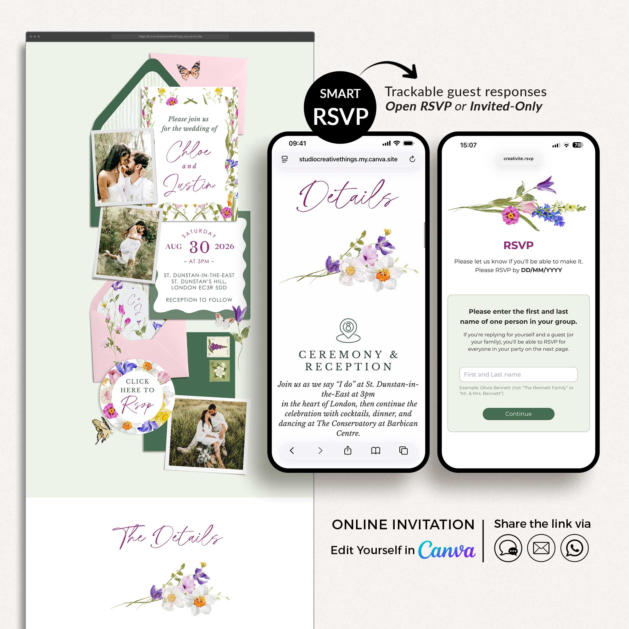 CLOE Wildflowers Online Digital Wedding Invitation