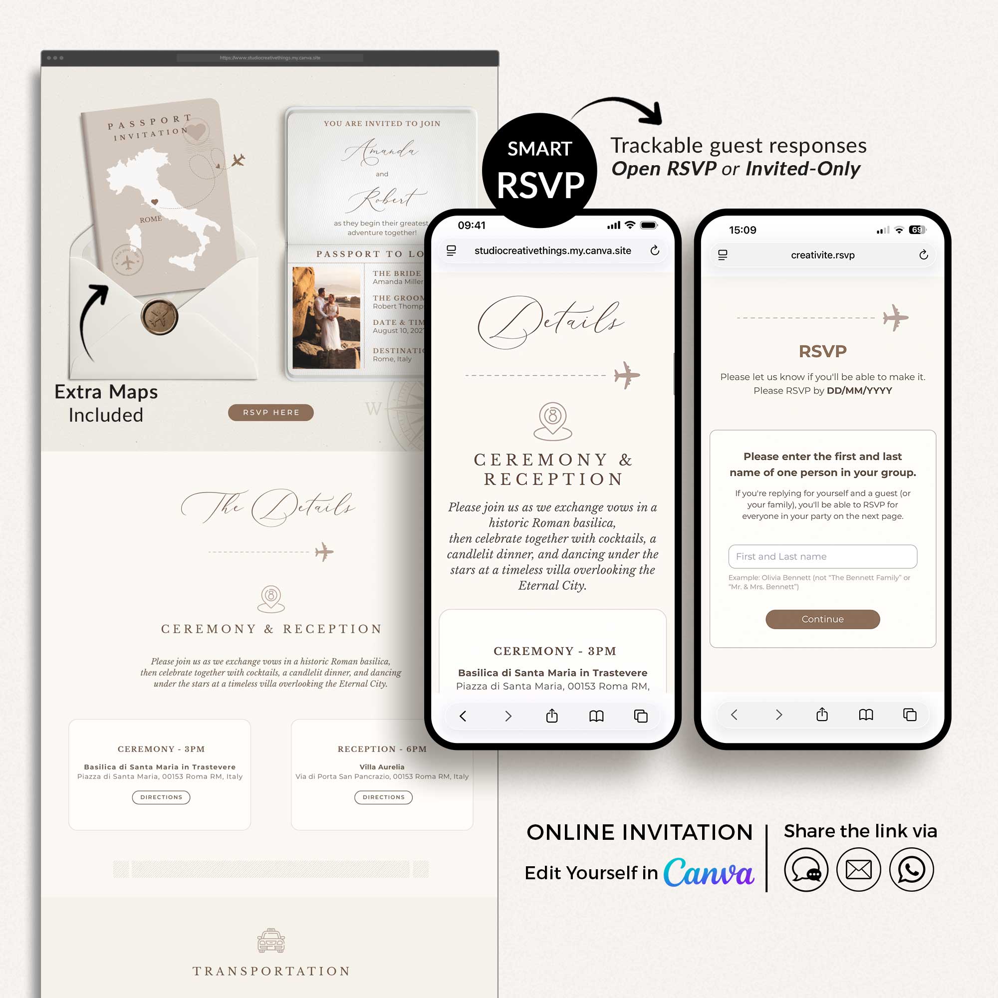 SOFIA Passport Style Online Digital Wedding Invitation