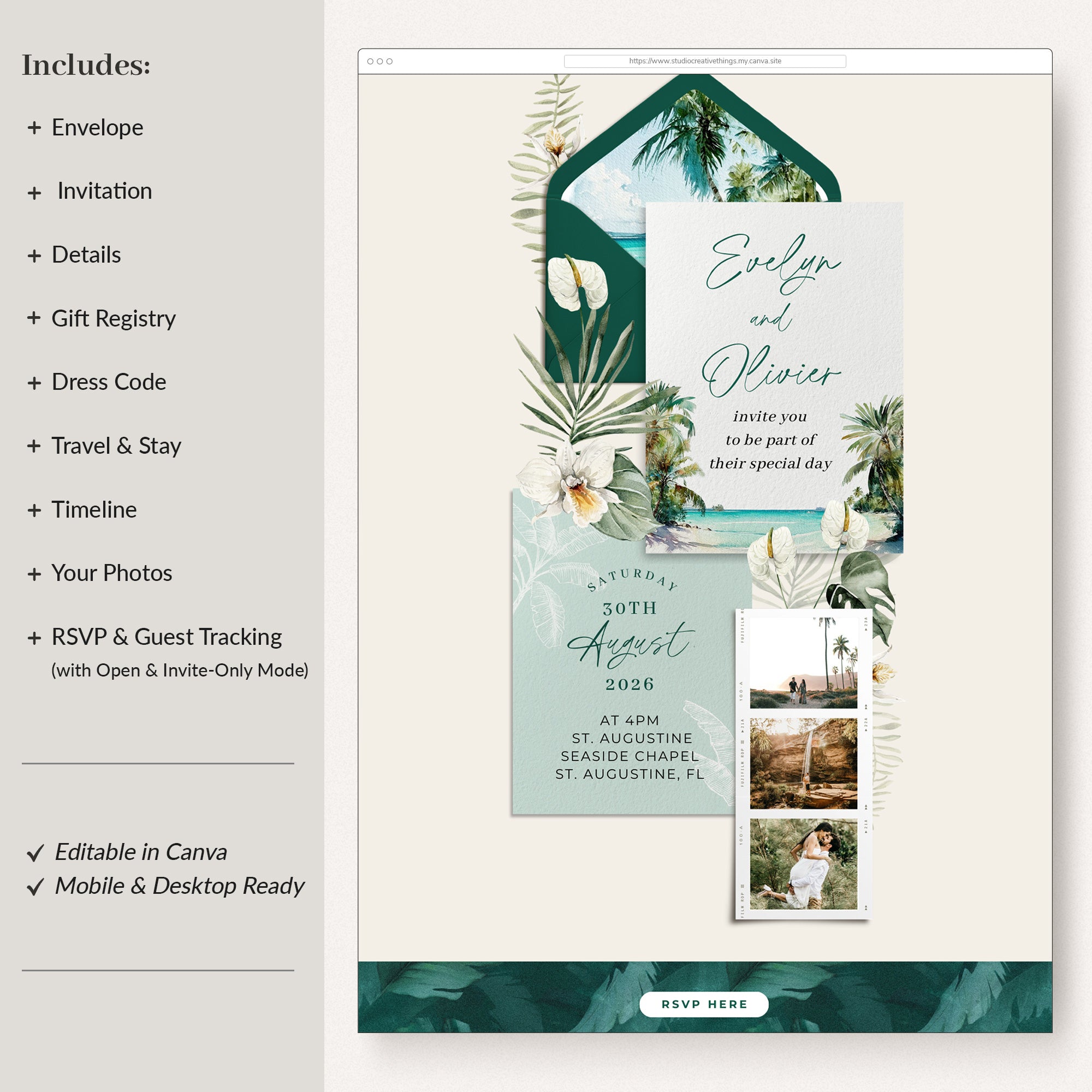ISLA Tropical Online Digital Wedding Invitation
