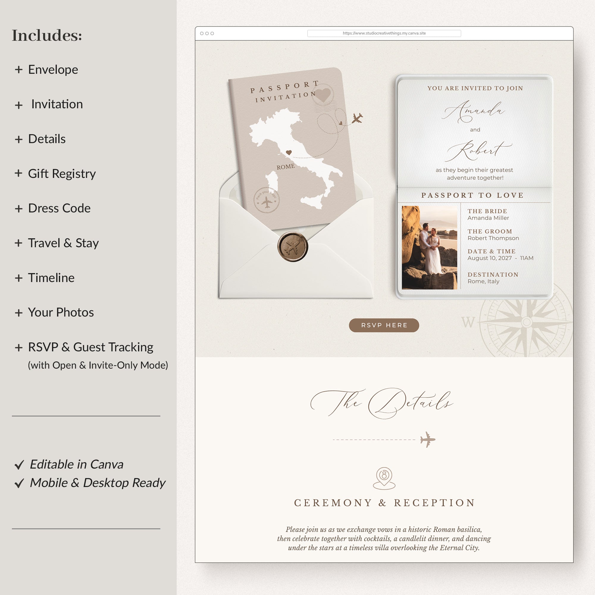 SOFIA Passport Style Online Digital Wedding Invitation
