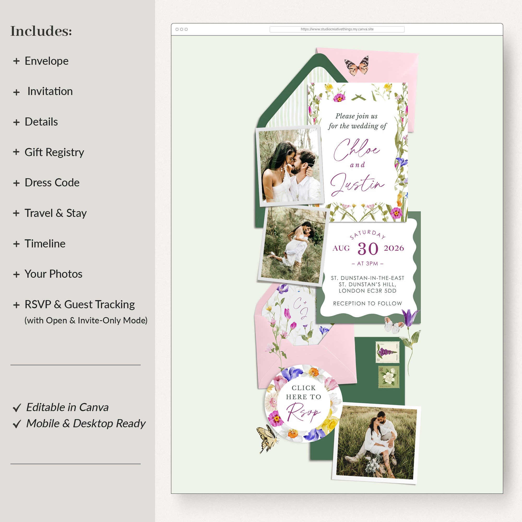 CLOE Wildflowers Online Digital Wedding Invitation
