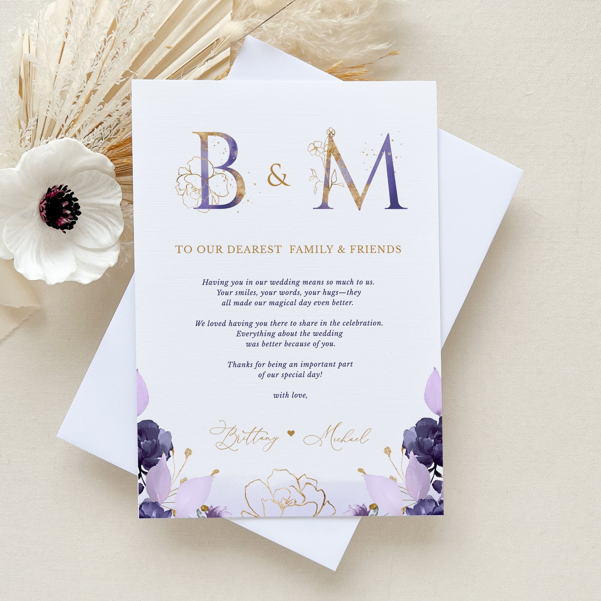 VIOLETTA Printable Wedding Thank You Card