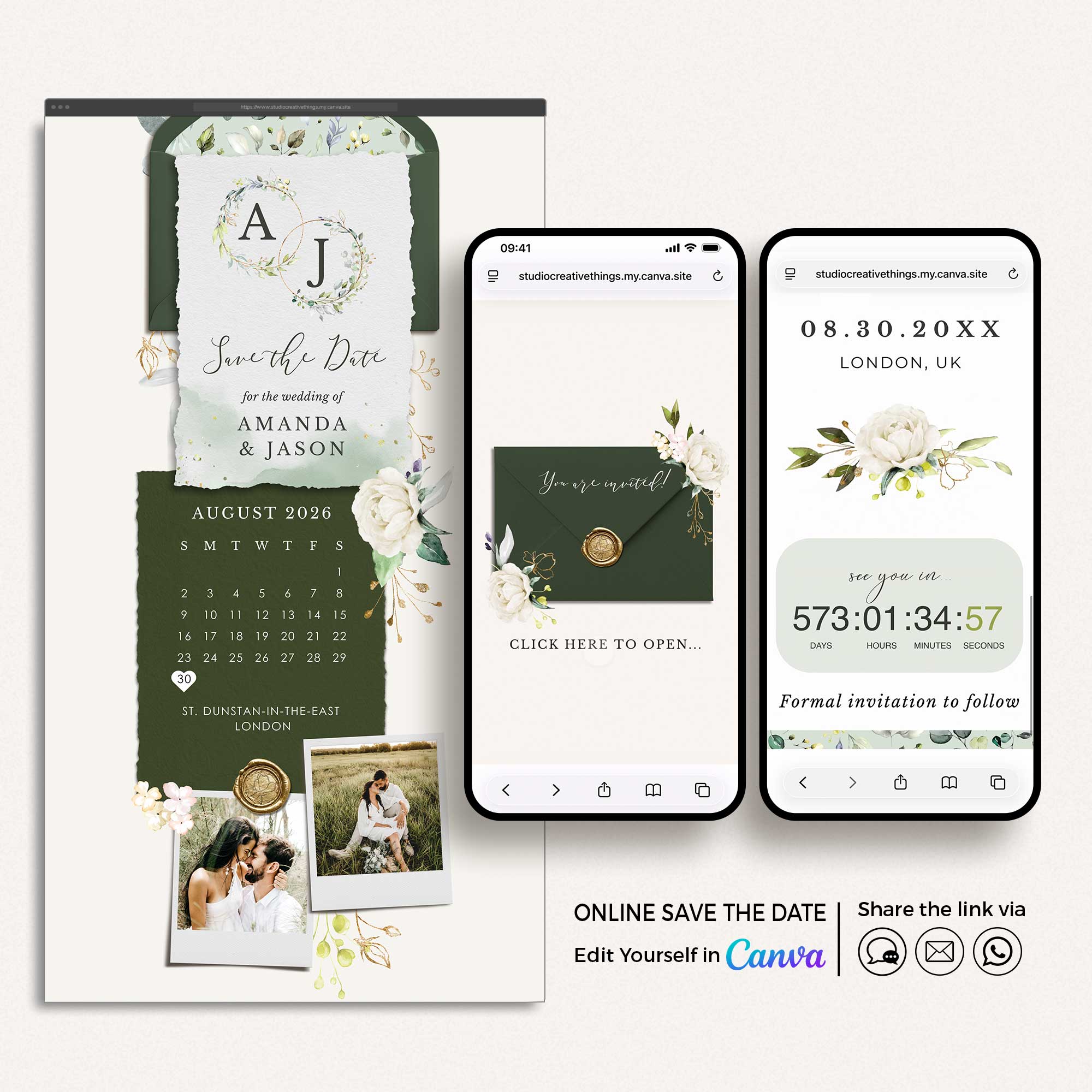 Rustic Online Digital Save the Date with Calendar
