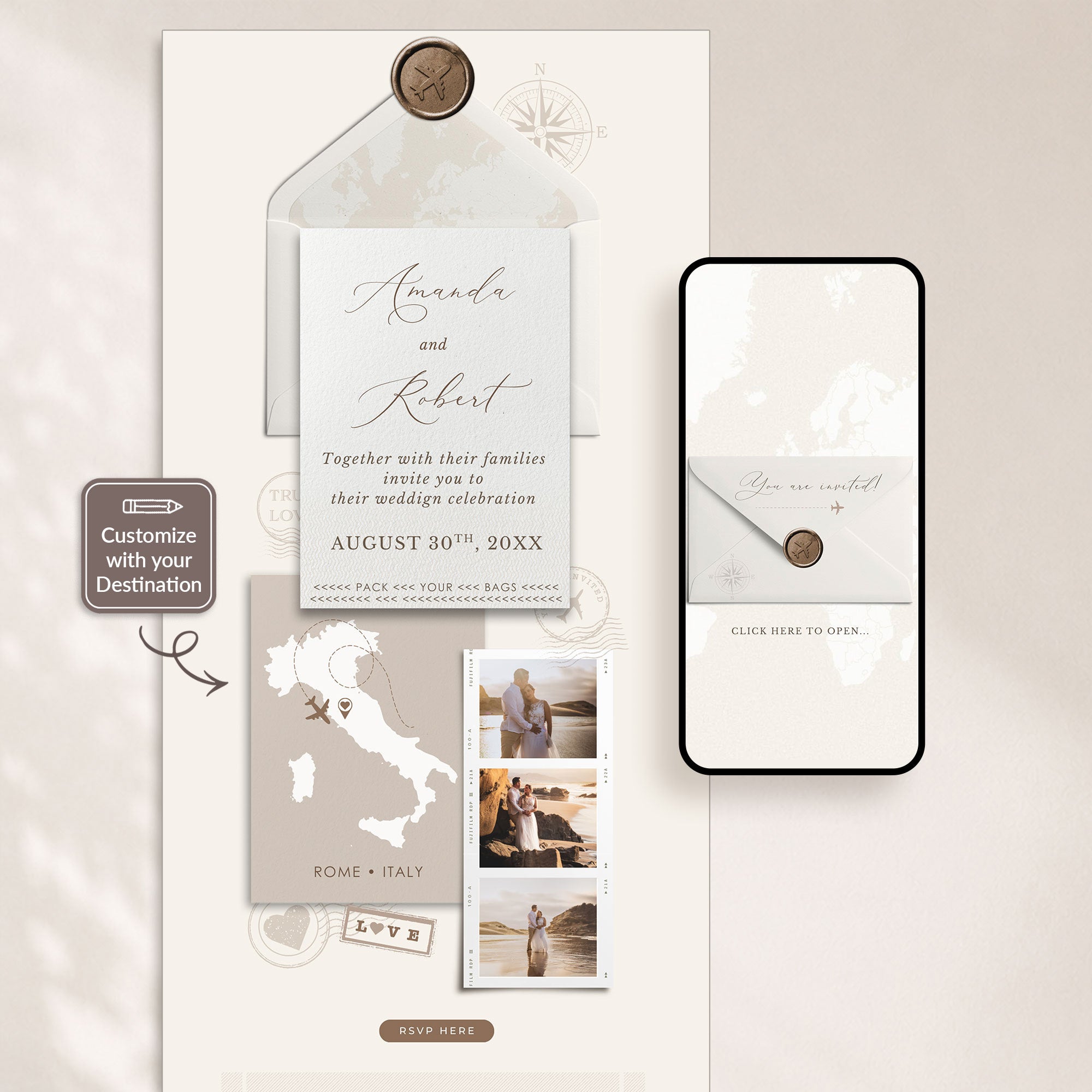 SOFIA Travel Theme Online Digital Wedding Invitation with RSVP