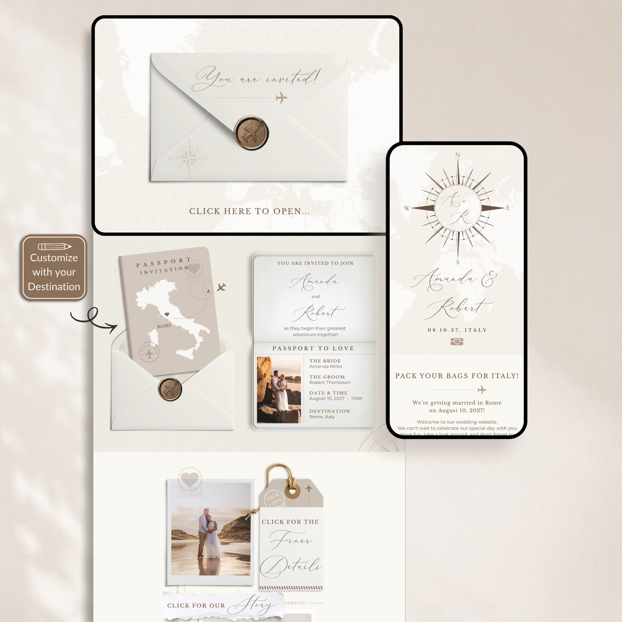 SOFIA Passport-Style Wedding Website Canva Template with RSVP