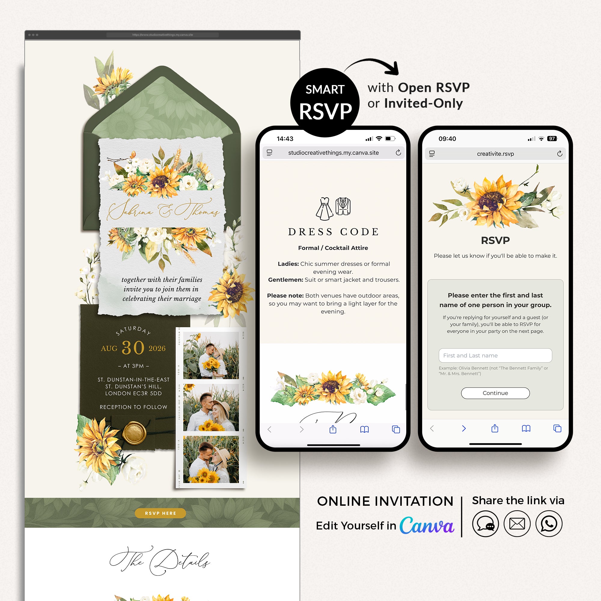 MARISOL Sunflowers Digital Wedding Invitation With Online Rsvp