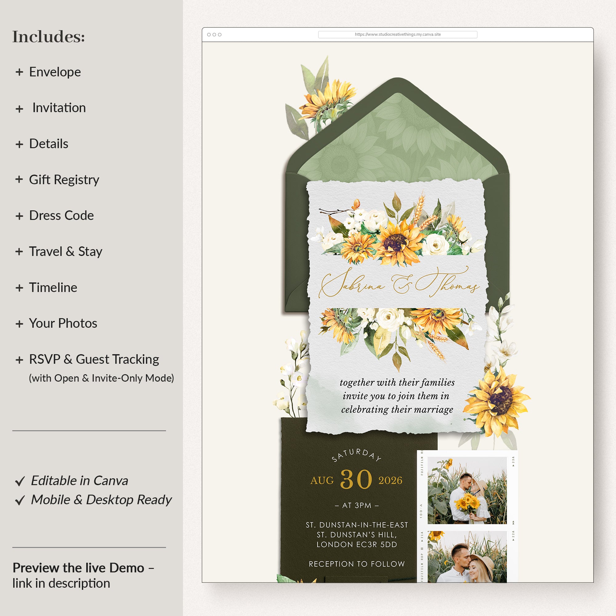 MARISOL Sunflowers Digital Wedding Invitation With Online Rsvp